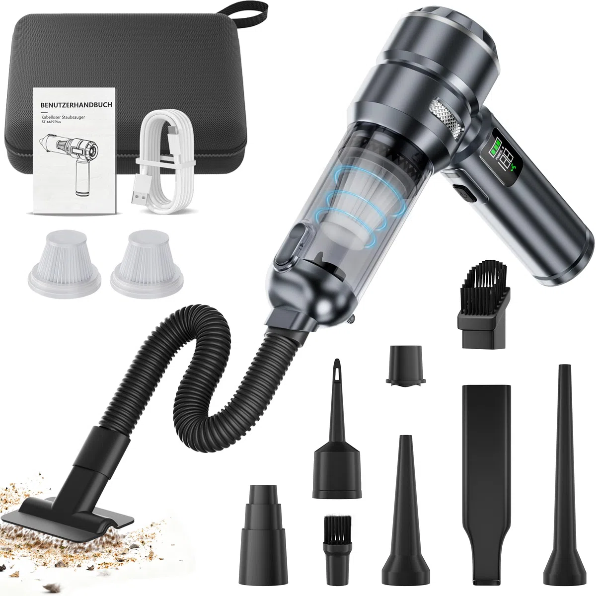 HOVIN Aspirapolvere per Auto – 26000pa Mini Aspirabriciole Senza Fili per Auto, One-Touch Dust Dump con 3 Velocità Motore Brushless, Aspirapolvere Portatile, per PC, Casa, Cucina, Fessure, Angoli