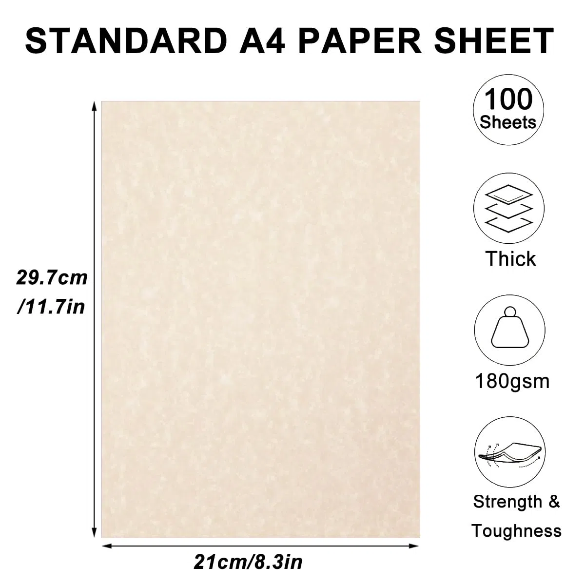 Acidea 100 fogli di carta pergamena stampata, 180 g/m², spessa A4, vuota per certificati, beige, antica, testurizzata, stampa fronte-retro, carta pergamena per scrivere curriculum, diploma