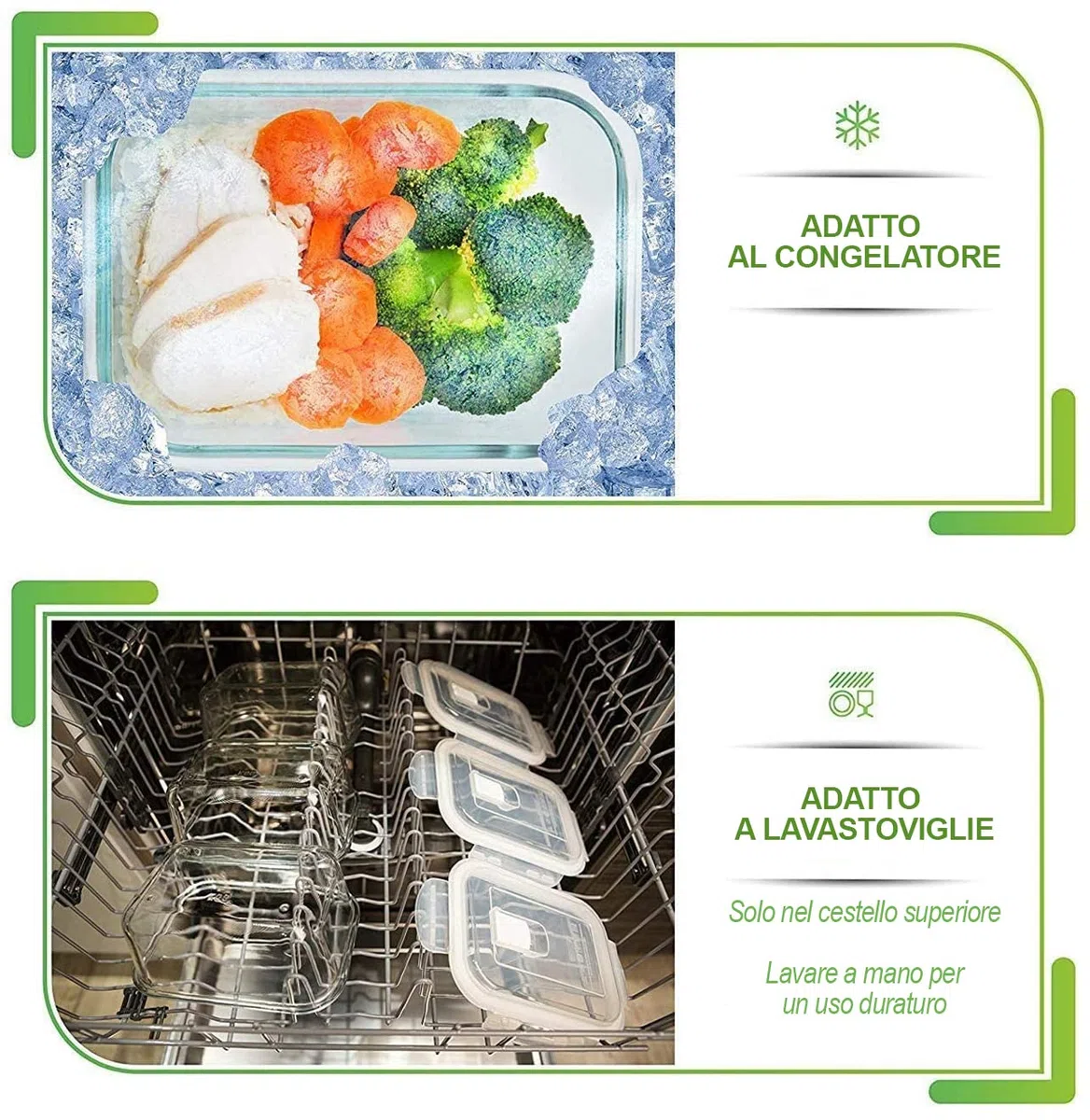 Contenitori Ermetici per Alimenti in Vetro - Contenitori Alimentari Vetrocon Coperchio - Adatto per Lavastoviglie Forno Microonde e Congelatore (5 pezzi 850 ml: 1-Scomparti)