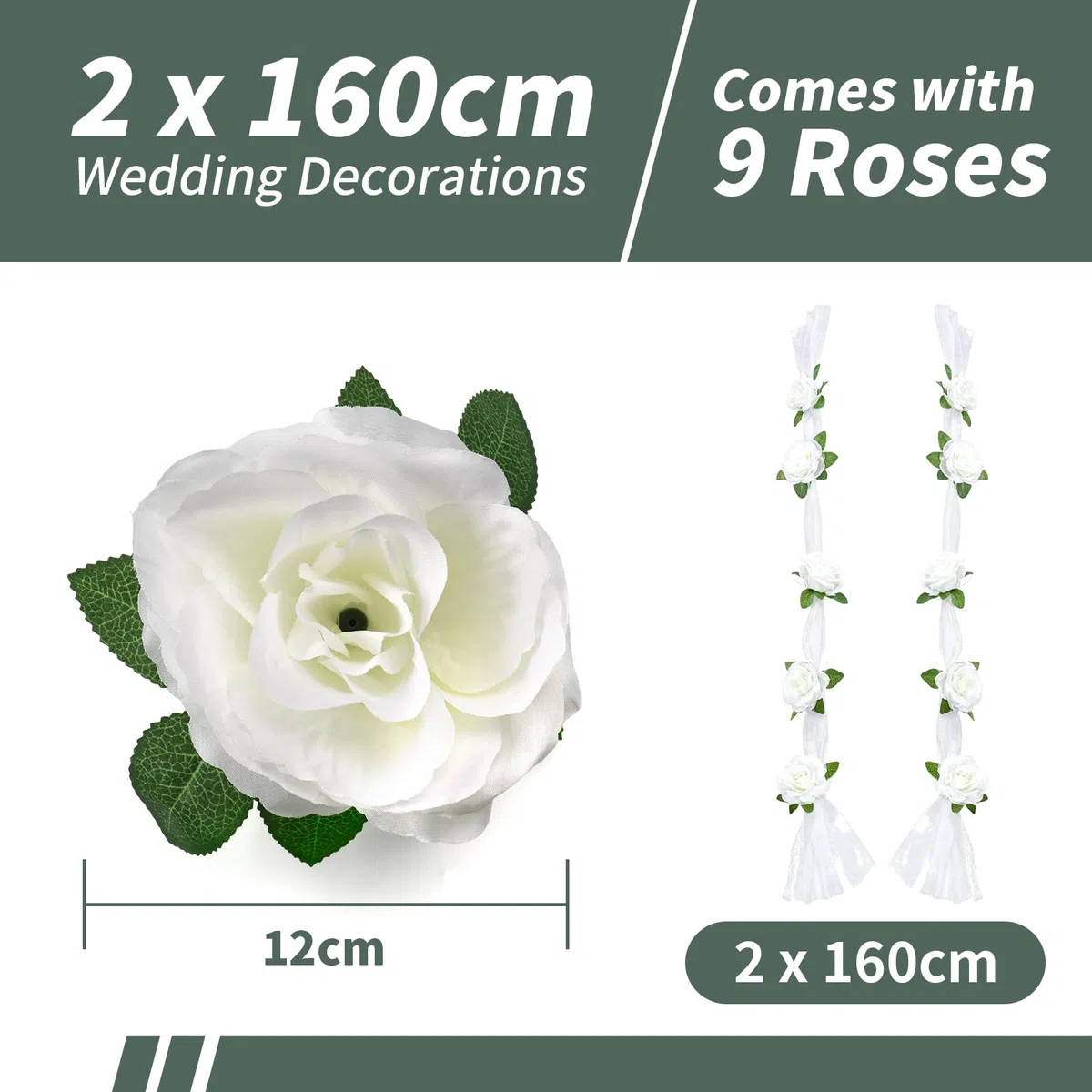 Decorazioni Auto Matrimonio 2 Nastri in Organza Bianca da 160 cm Kit Decorazione Auto Matrimonio con 9 Coccarde Decorazione per Auto Decorazione Forniture di Nozze