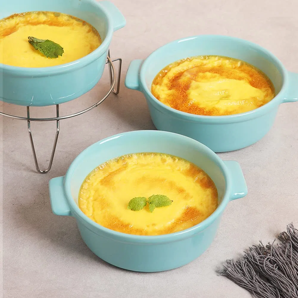 Sweejar Home Piatti da soufflé in ceramica, con manico rotondo, 300 ml, per budino, crème brûlée, soufflé, set da 6 (bianco)