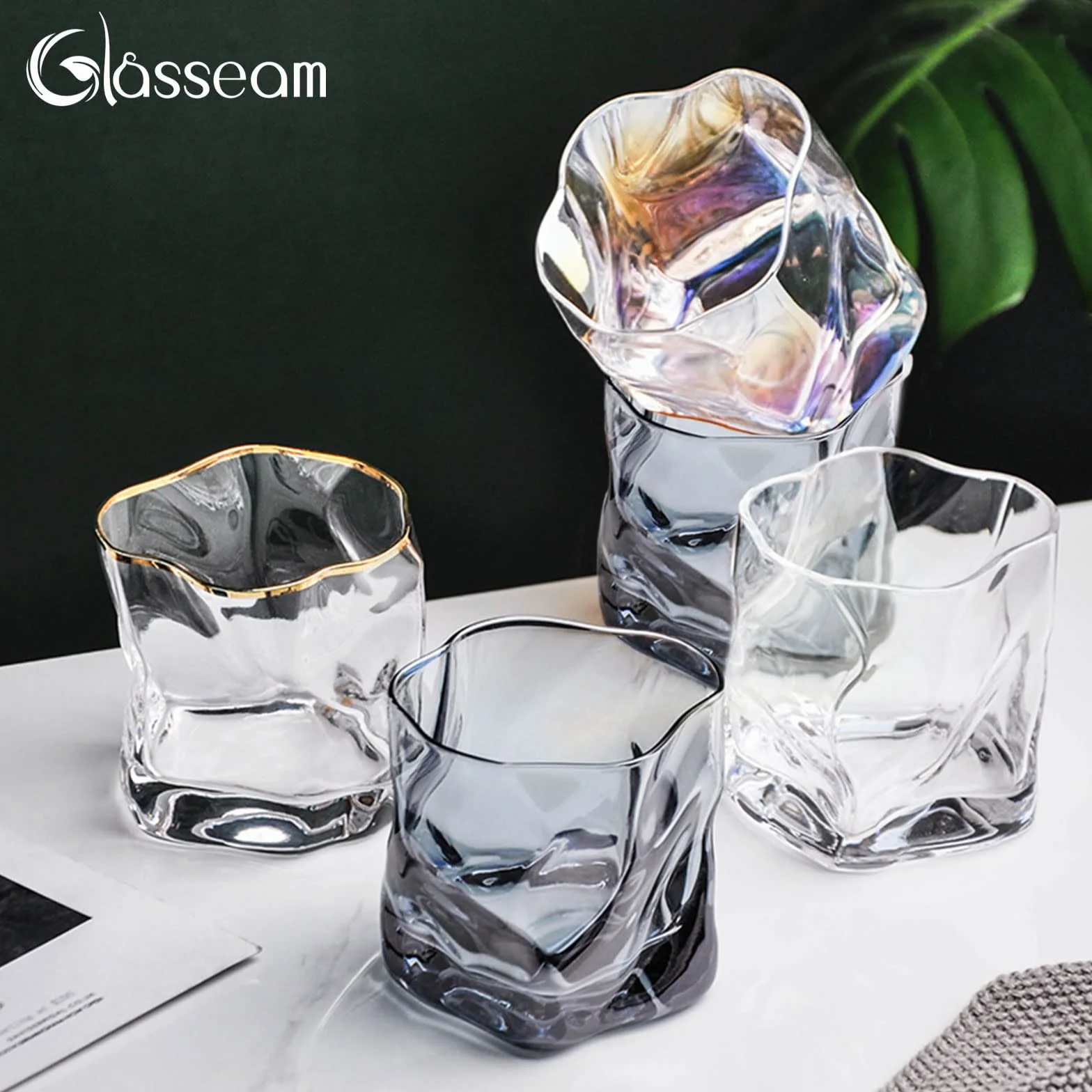 Glasseam Bicchieri Da Whisky Irregolari Set Di 6 Bicchieri Da Scotch Con Pieghe Inclinate Bicchiere Da Whisky Alla Moda 250Ml Per Papà, Marito, Amici, Bicchieri Per Bicchiere Da Bourbon/Rum/Bar