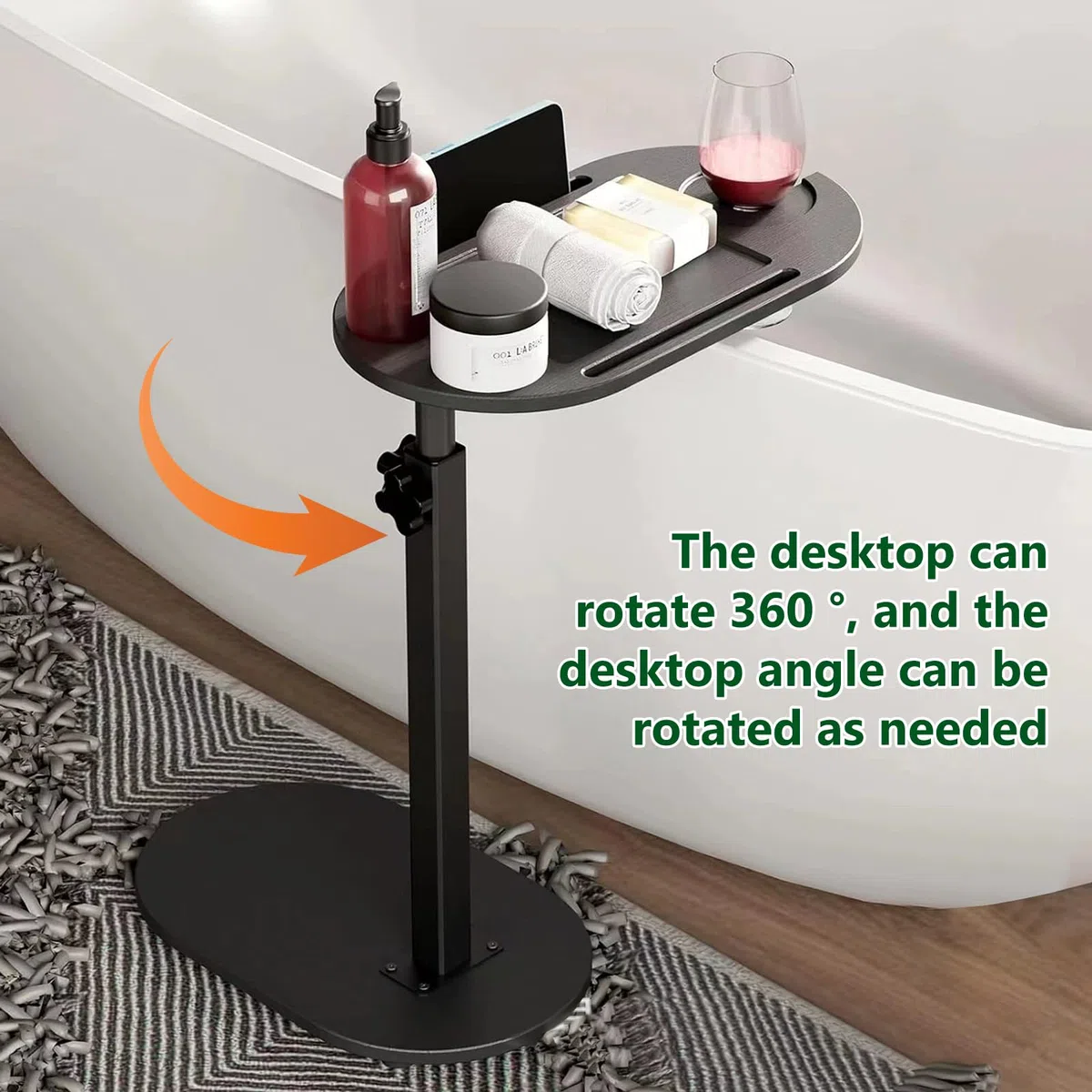 PORFOYO Tavolino in legno, a forma di C e piano girevole a 360 gradi, altezza regolabile da 41 a 81 cm, tavolini per soggiorno, divano, bagno, letto come tavolino da caffè o tavolo per laptop