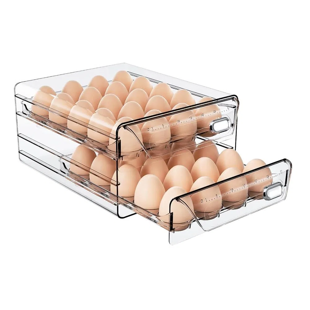Scatola per uova trasparente con cassetto, doppio strato, vassoio per uova in plastica con coperchio, contenitore per uova per frigo, impilabile, grande dispenser per uova, fino a 40 uova (doppio