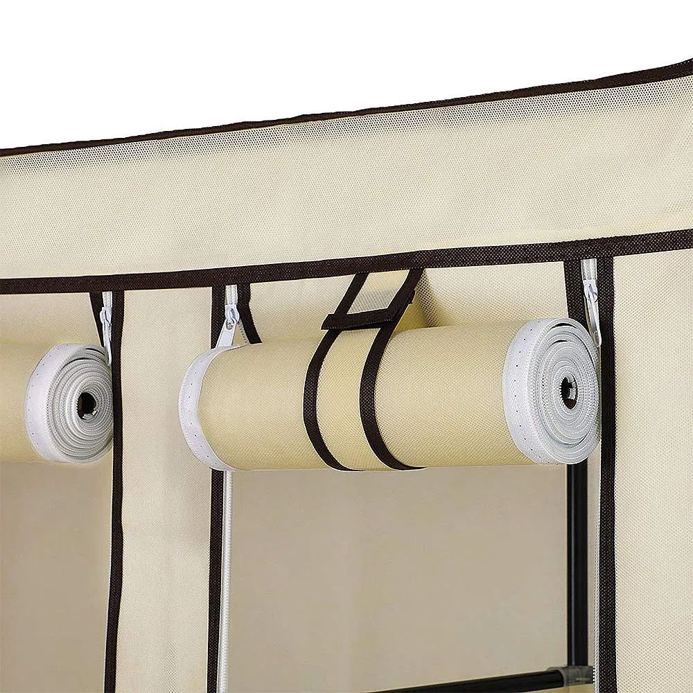 Armadio in Tessuto, Guardaroba, Appendiabiti, Ripiani Portaoggetti,con Asta per Abiti con Copertura, Capiente, per Borse, Giocattoli, Scarpe, Soggiorno, Camera da Letto, 110*45*175 cm (beige)