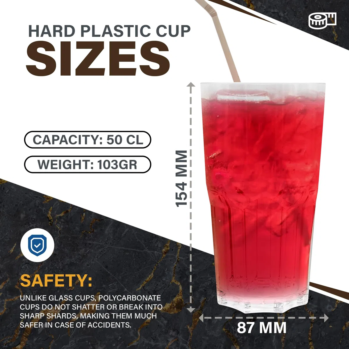DOJA Barcelona | Bicchieri Plastica Dura | 50cl | 12 pz | Bicchiere Trasparente | 154x87x1,8mm | Bicchieri Rigidi Plastica Dura Policarbonato | Bicchieri di Plastica Dura Riutilizzabili | Acqua