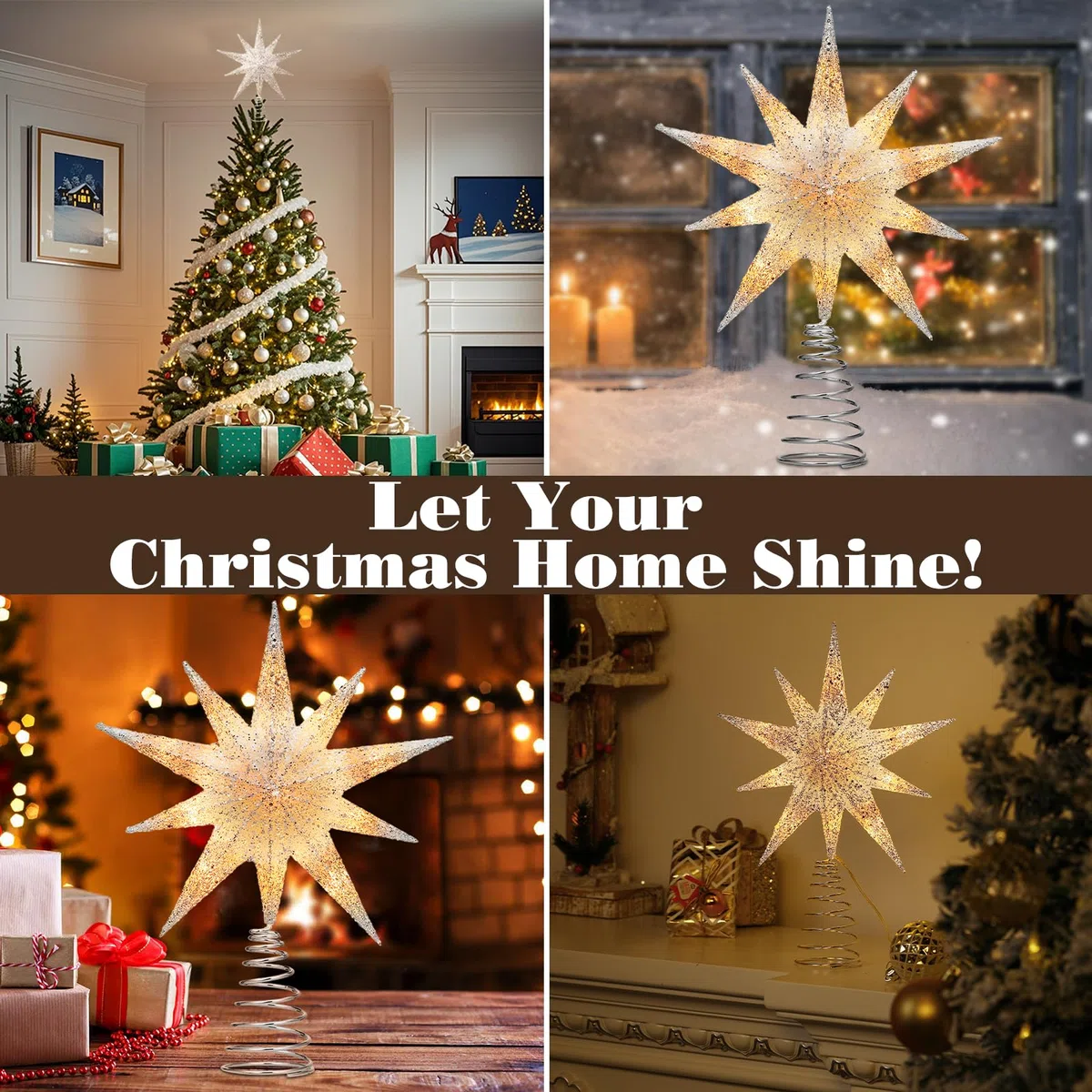 Lewondr Stella Cima per Albero di Natale,13" Stella Natalizia a 10 Punte Illuminata con Alimentazione a Presa e Telecomando per Decorazioni Natalizie,Timer 6H&8 Modalità Illuminazione, Luce Calda