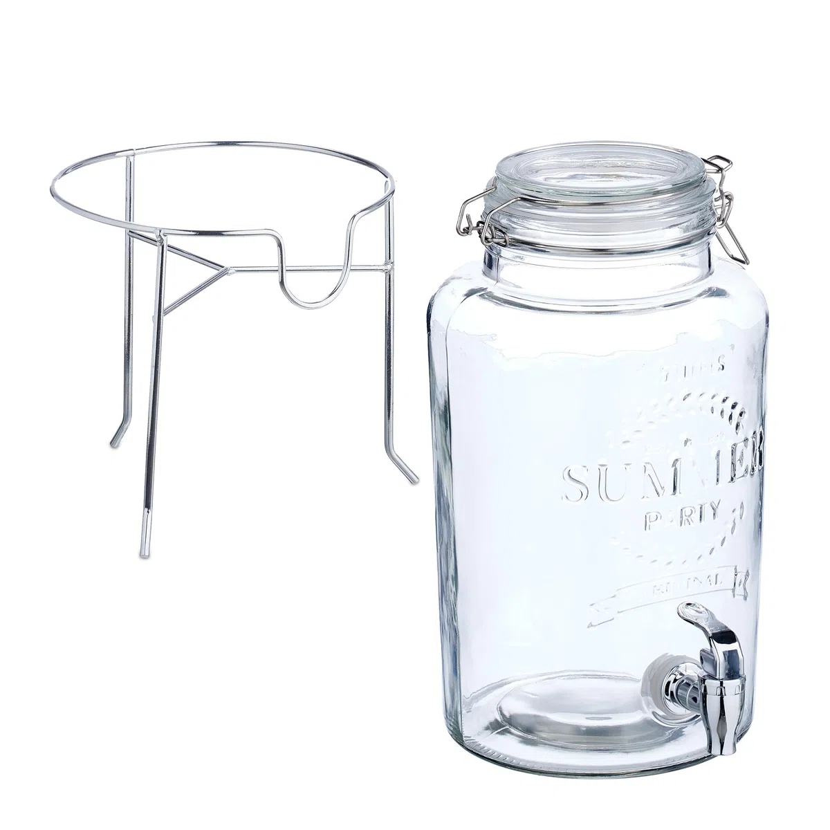 Relaxdays Dispenser in Vetro per Bevande, Erogatore 5 L Rubinetto, Coperchio e Rialzo, Distribuitore Acqua e Limonata
