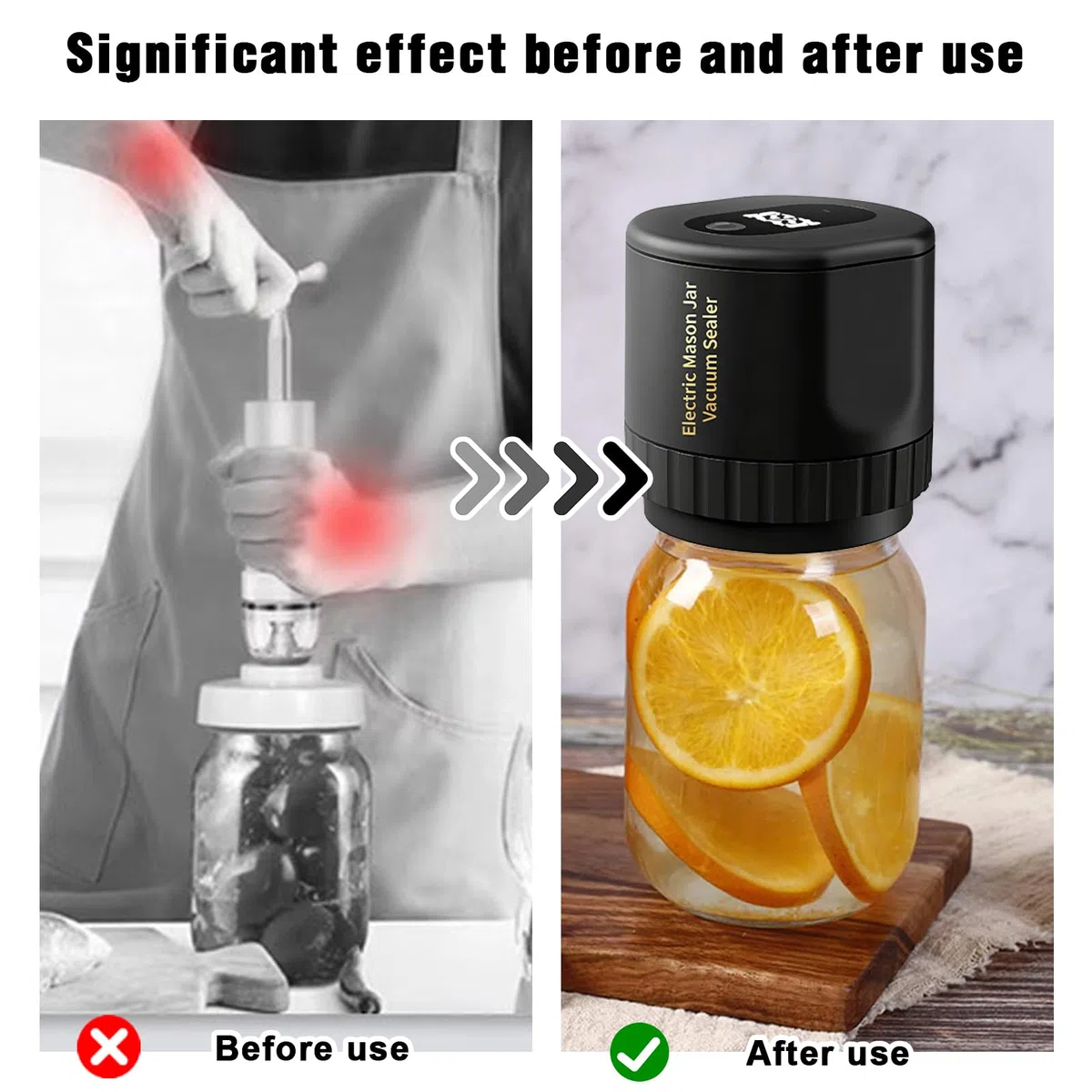 Electric Mason Jar Vacuum Sealer, macchina per sottovuoto elettrica per barattoli di conserve, barattolo di vetro sottovuoto, funzione di arresto automatico, portatile, senza fili, per conservare la