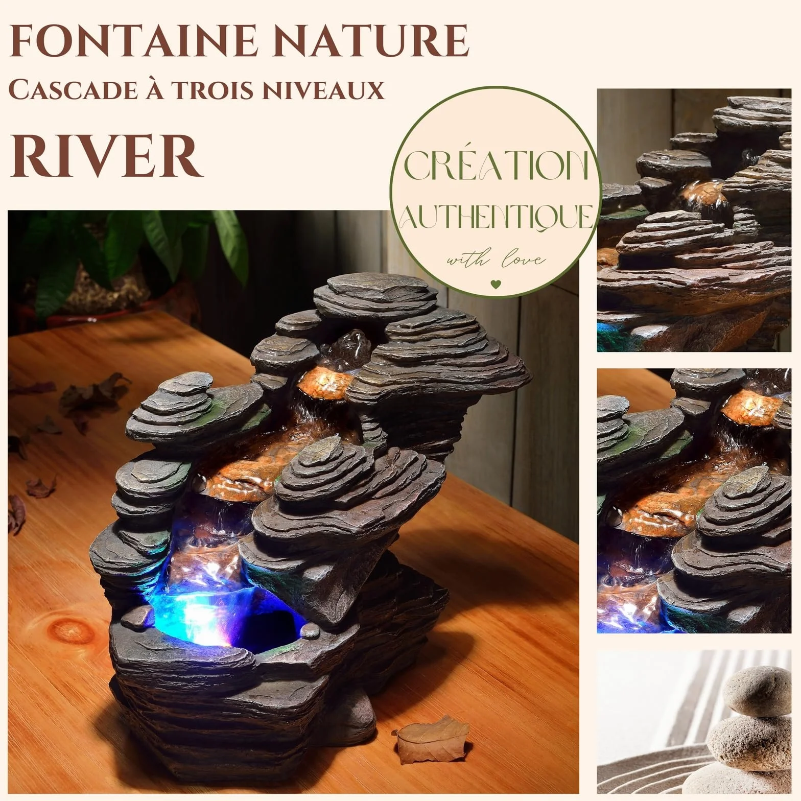 Zen'Light SCFR132 - Fontana a Torrente, Pietra, 38 x 19 x 25 cm, Colore: Marrone
