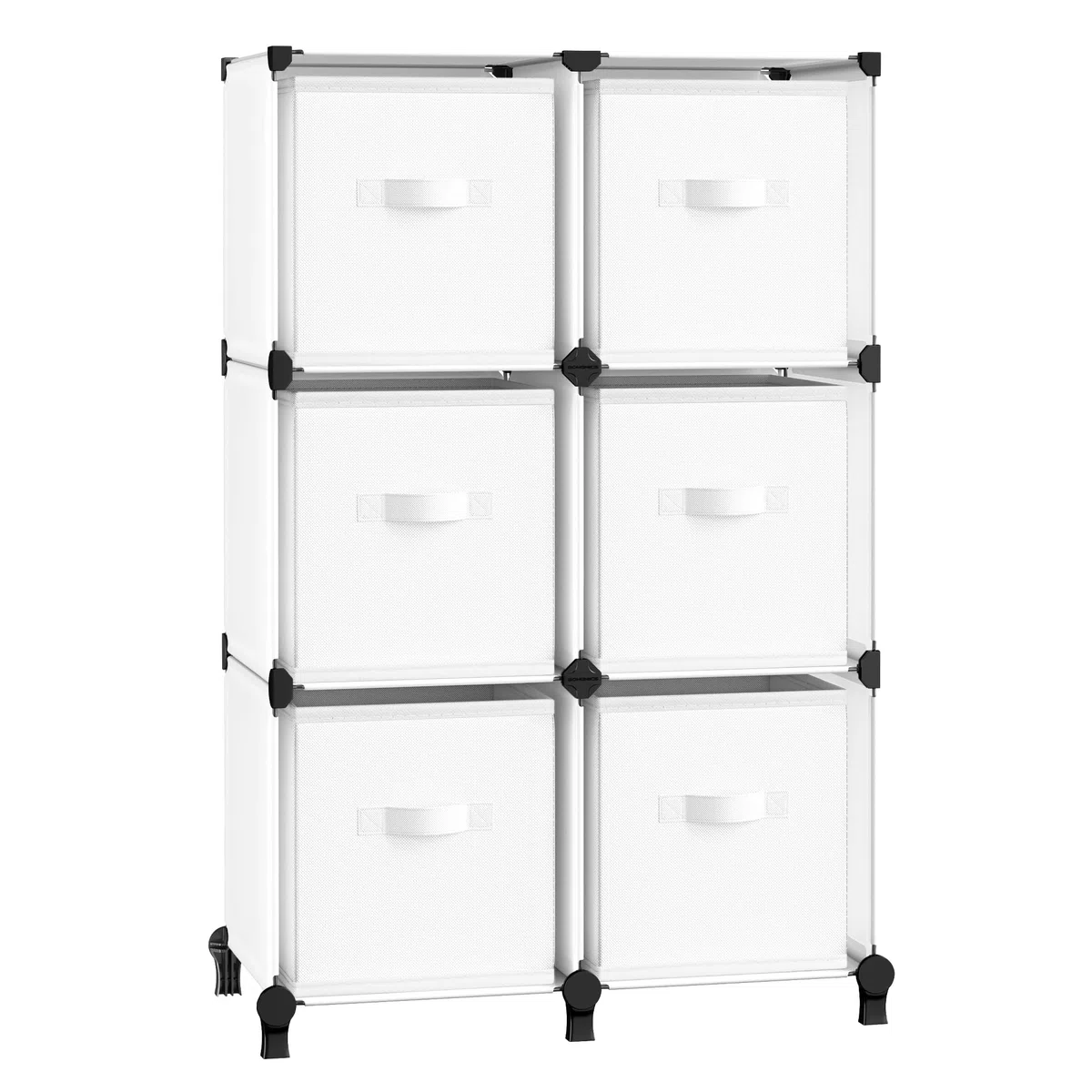 SONGMICS Scaffale Componibile a Cubi con Scatole Portaoggetti di Tessuto, Armadio Modulare a 6 Scomparti, Personalizzabile, Espandibile, Salvaspazio, Camera da Letto, Bianco Nuvola LPC062W06