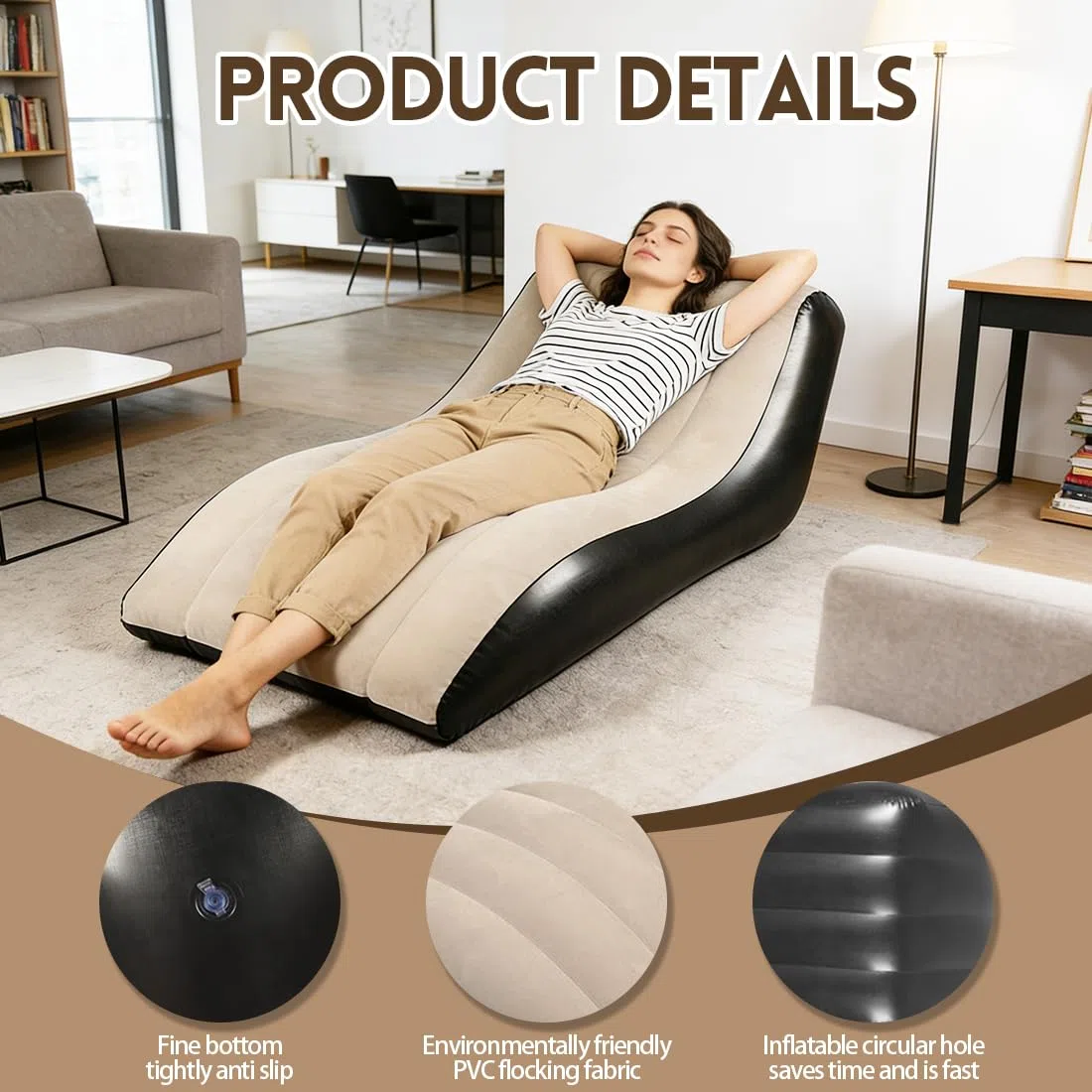 LOMUG Divano gonfiabile, 155 x 86 x 67 cm, per esterni, campeggio, impermeabile, gonfiabile, portatile, con pompa ad aria, per interni ed esterni, campeggio, spiaggia, parco