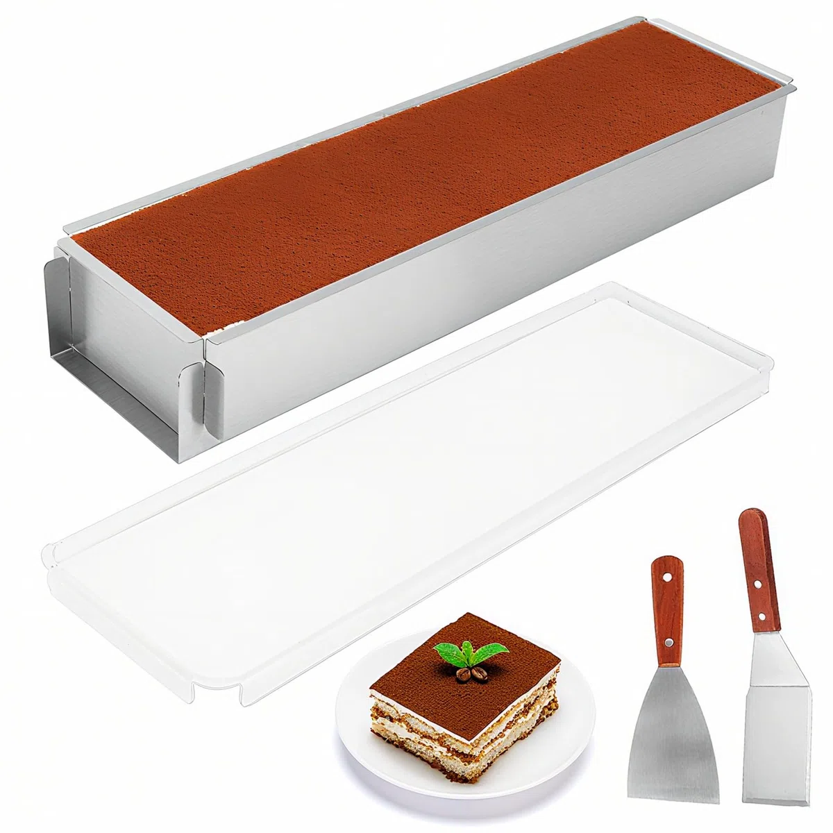 RANJIMA Teglia Rettangolare Regolabile Rettangolare con Coperchio in Acrilico, Stampo per Torte in lega di Alluminio per Preparazione di Torte Toast Pane Torte a Strati per Feste di Compleanno
