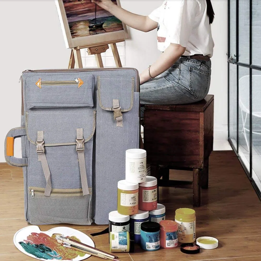 HEEPDD Borsa per tela da disegno, 4K Grande funzione di moltiplicazione 66 x 50 cm Borsa da esterno impermeabile per lavagna da disegno per disegnare schizzi di pittura(Grigio)