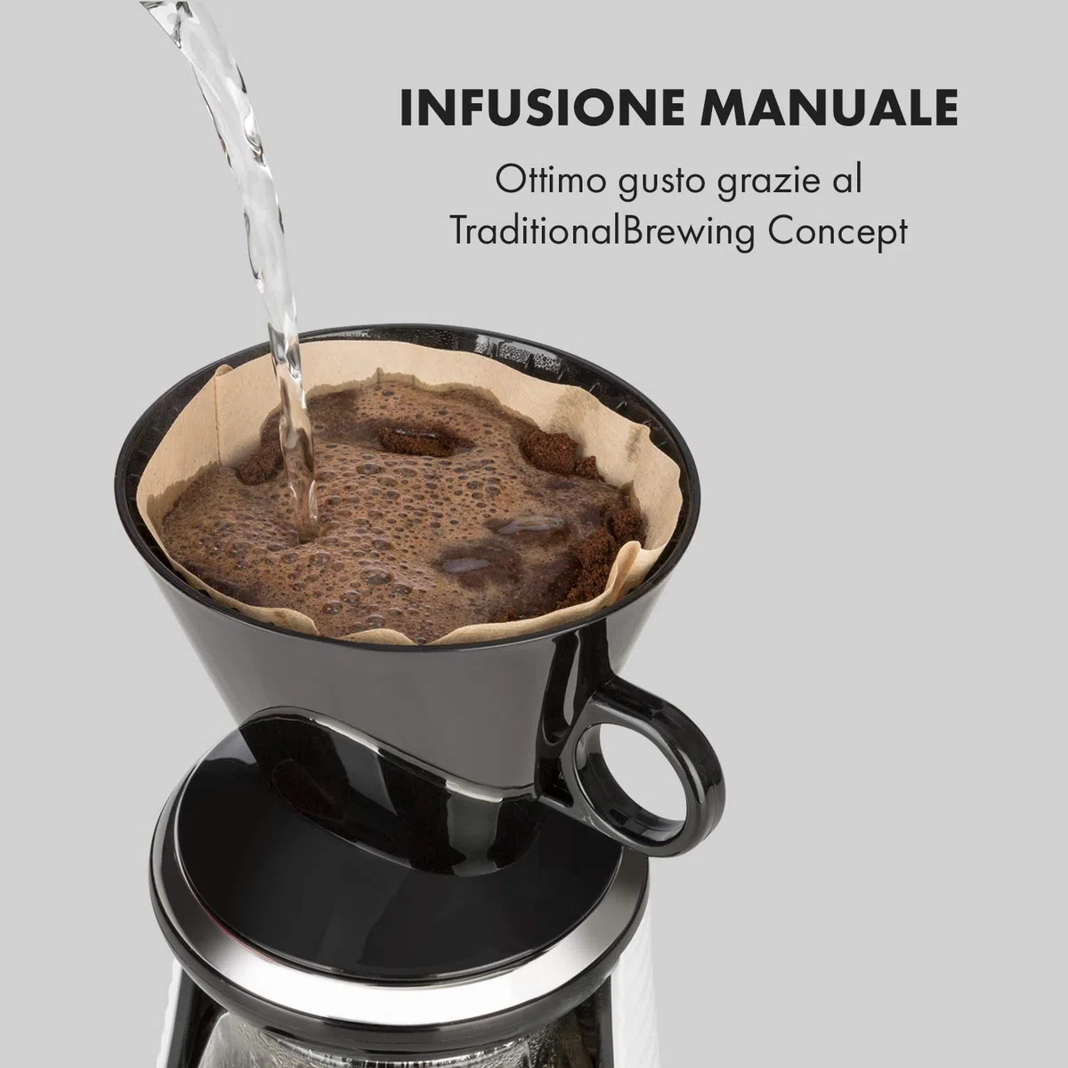 KLARSTEIN Craft Coffee - Caraffa per Caffè Artigianale, Pour Over, Caraffa in Vetro, Timer, Caffé Gourmet, Bilancia 600 ml, Display LED, Bianco/Nero