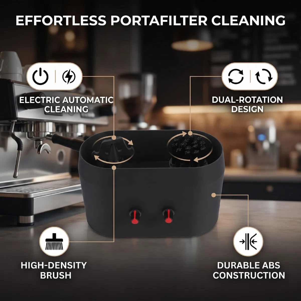 Detergente per Portafiltro Elettrico per caffè, unità di Pulizia per Portafiltro Alimentata in ABS Spazzola a Doppia Rotazione Estrazione di Detriti di caffè Motorizzata