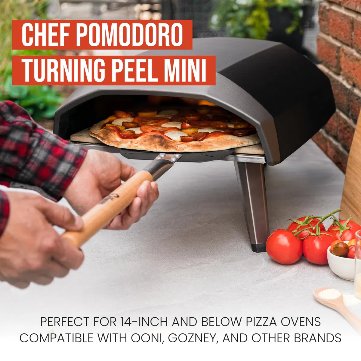 Chef Pomodoro Pala per pizza girevole da in alluminio con manico staccabile in legno, pala per pizza gourmet per pane e pizza (17,8 cm)