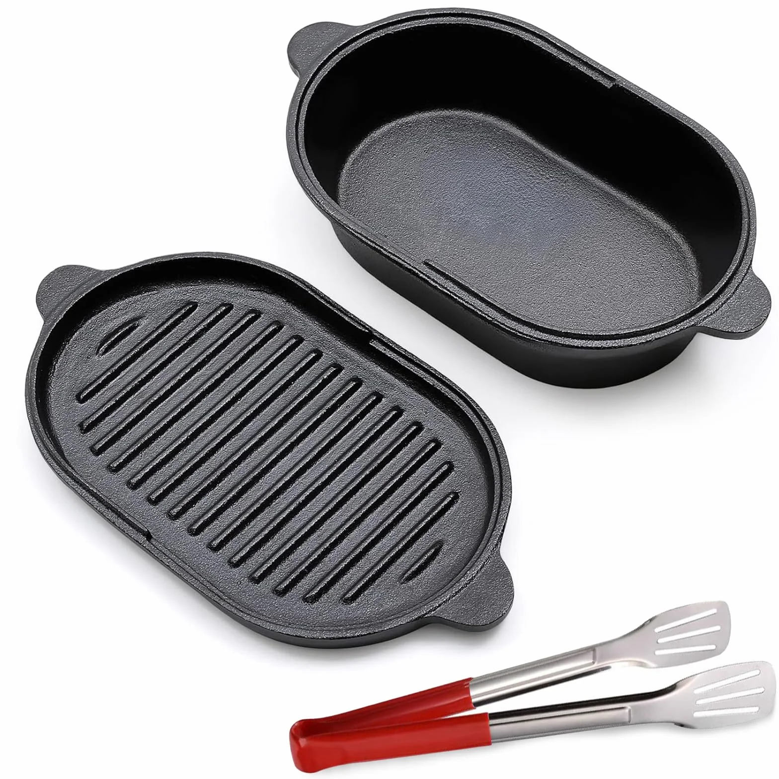 Pentola ovale 2 in 1 in ghisa, 23 cm, 2 l, con coperchio per pane, cast Iron Pot