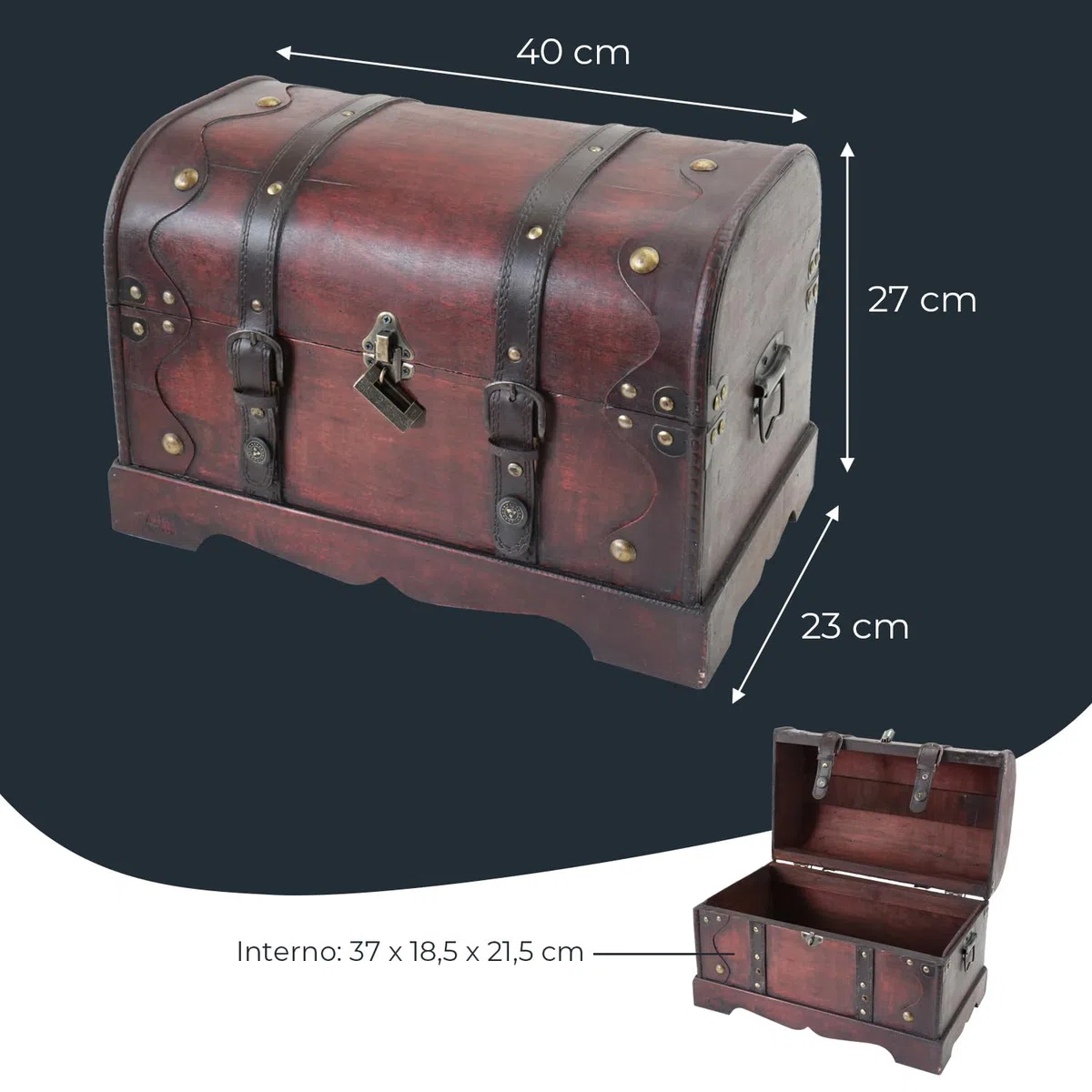 HMF Scrigno in Legno Grande con Serratura Decorativa, Cassa del Tesoro per Feste di Compleanno Bambini | 40 x 23 x 27 cm | Cambogia