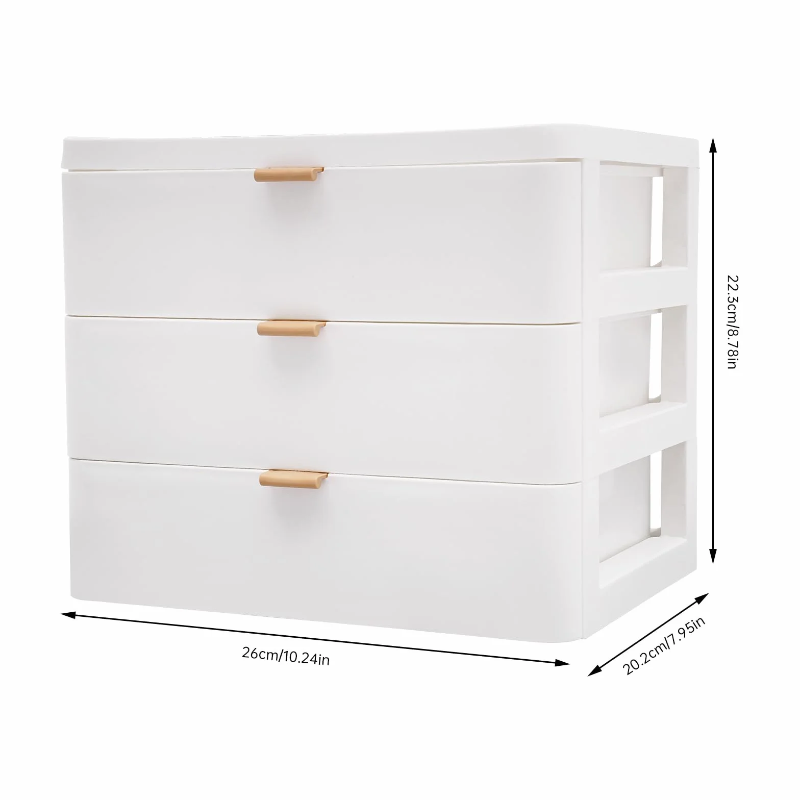 Organizer da scrivania a 3 ripiani, rettangolare, con cassetti, 26 x 20,2 x 22,3 cm, bianco