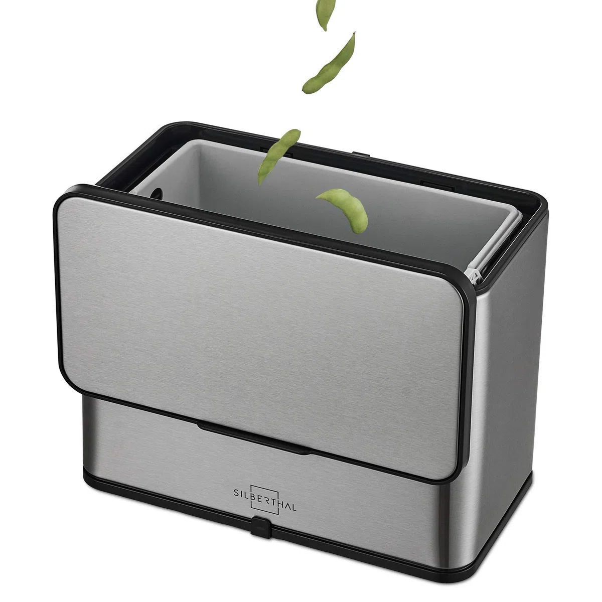 SILBERTHAL Pattumiera biologica da cucina, 3 l, in acciaio inox, con coperchio, per compost da cucina, con filtro ai carboni attivi, contenitore interno lavabile in lavastoviglie