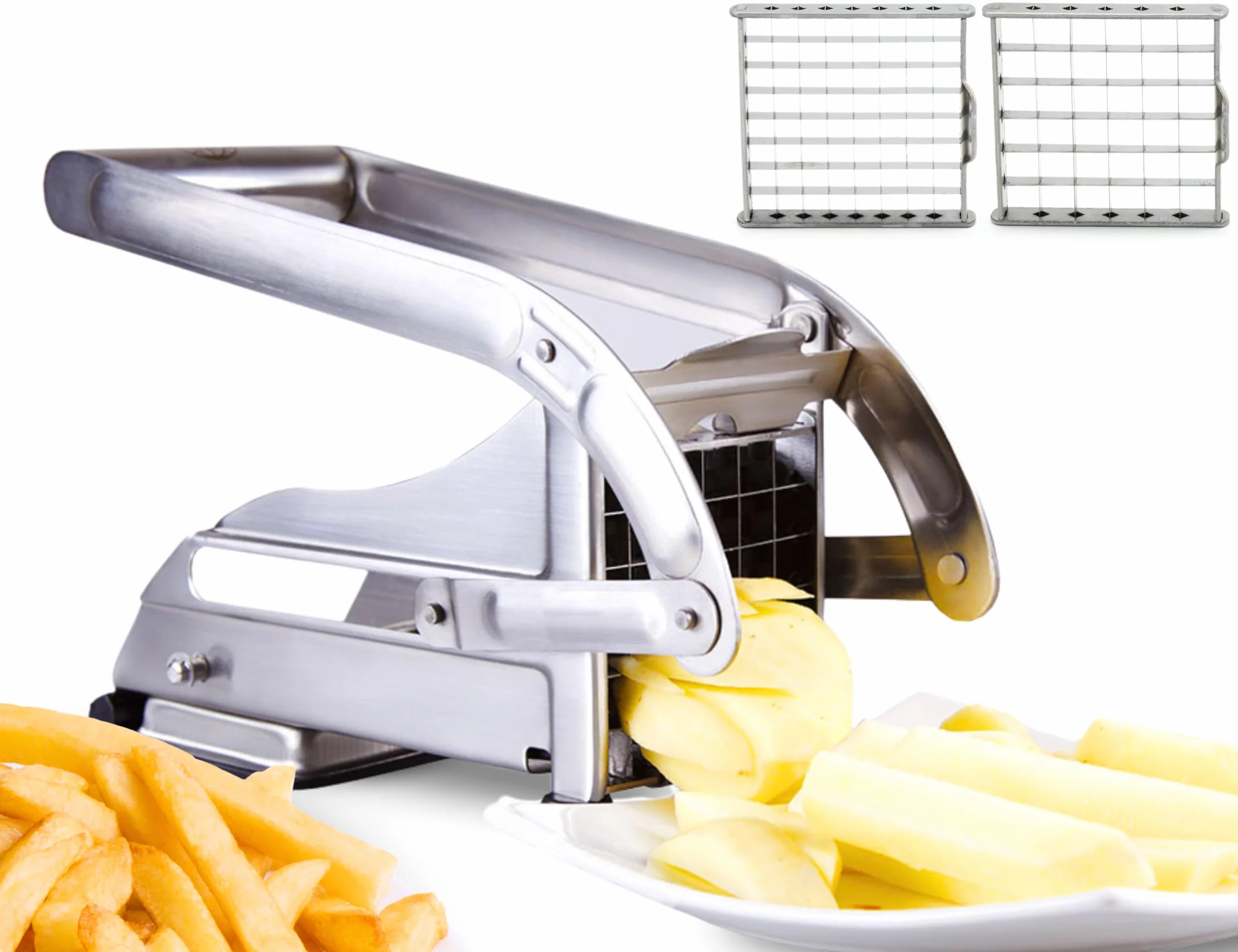 Taglia Patate ICO, Affetta Patate a 2 Lame, Tagliapatate con Tecnologia di Blocco a Suzione Antiscivolo, Tagliapatate a Bastoncino in Acciaio Inossidabile