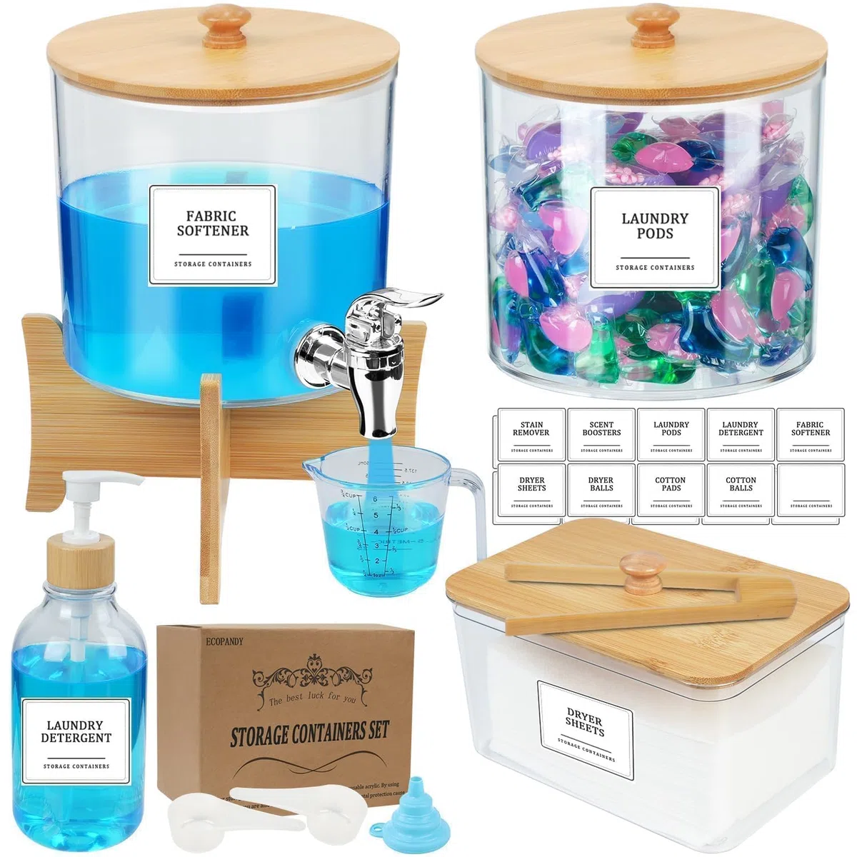 4 Pezzi Contenitore Detersivo Polvere - 3L Porta Detersivo Con Rubinetto E Supporto, 3L Dispenser Detersivo Lavatrice, Contenitore Quadrato 2L Con Clip,0.8l Contenitori per Detersivi Lavanderia