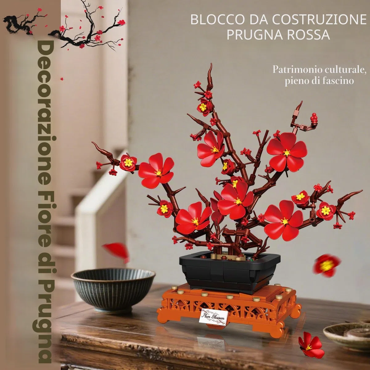 Mavo brix Set di Costruzioni con Fiori di Pruno, Set di Vasi per, Collezione Botanica per Adulti, Arrangiamento di Mazzetto di Fiori, Decorazione per Sala, Casa e Ufficio, 669 Pezzi