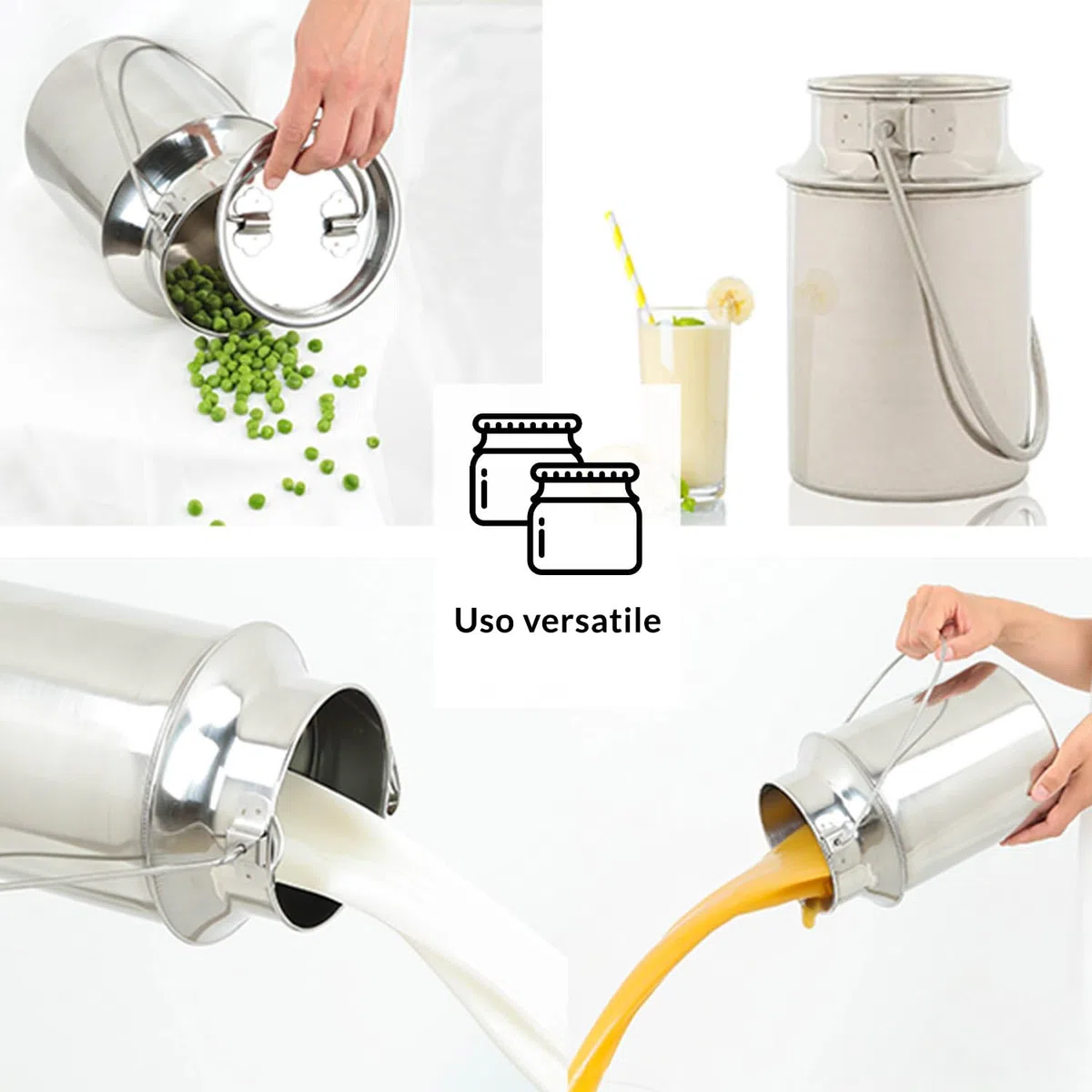 Lattiera in acciaio inox 5l - lattiera - per salse caffè latte - alta 25,5 cm - con coperchio - manico contenitore per il trasporto - decorazione - brocca per caffè - contenitore per vino