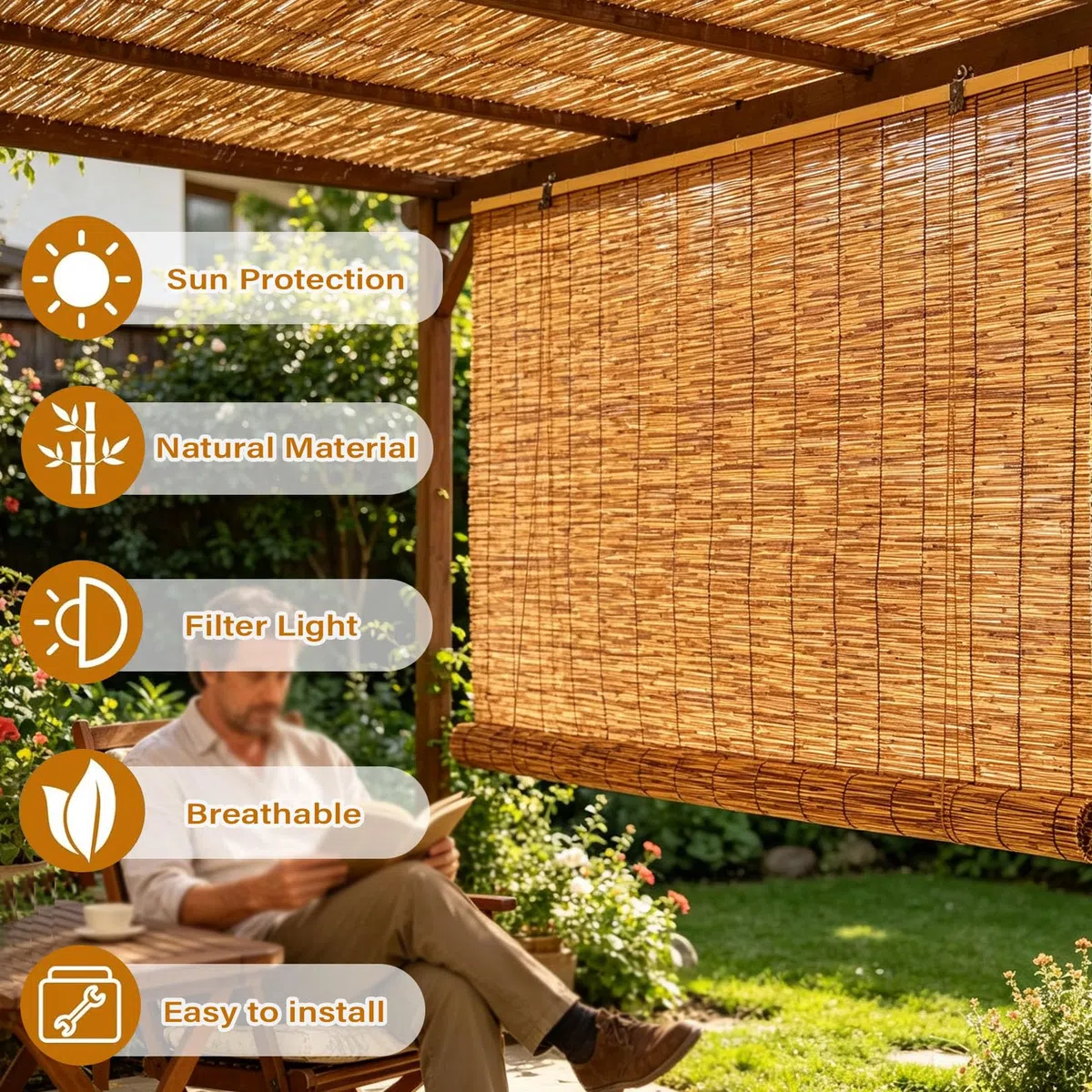 Tenda in bambù Naturale per Esterno e Interni Intrecciata a Mano 60x200cm Tapparella Avvolgibile Con Sollevatore,Tenda Oscurante per Porta Finestra Persiana in canna Protezione solare