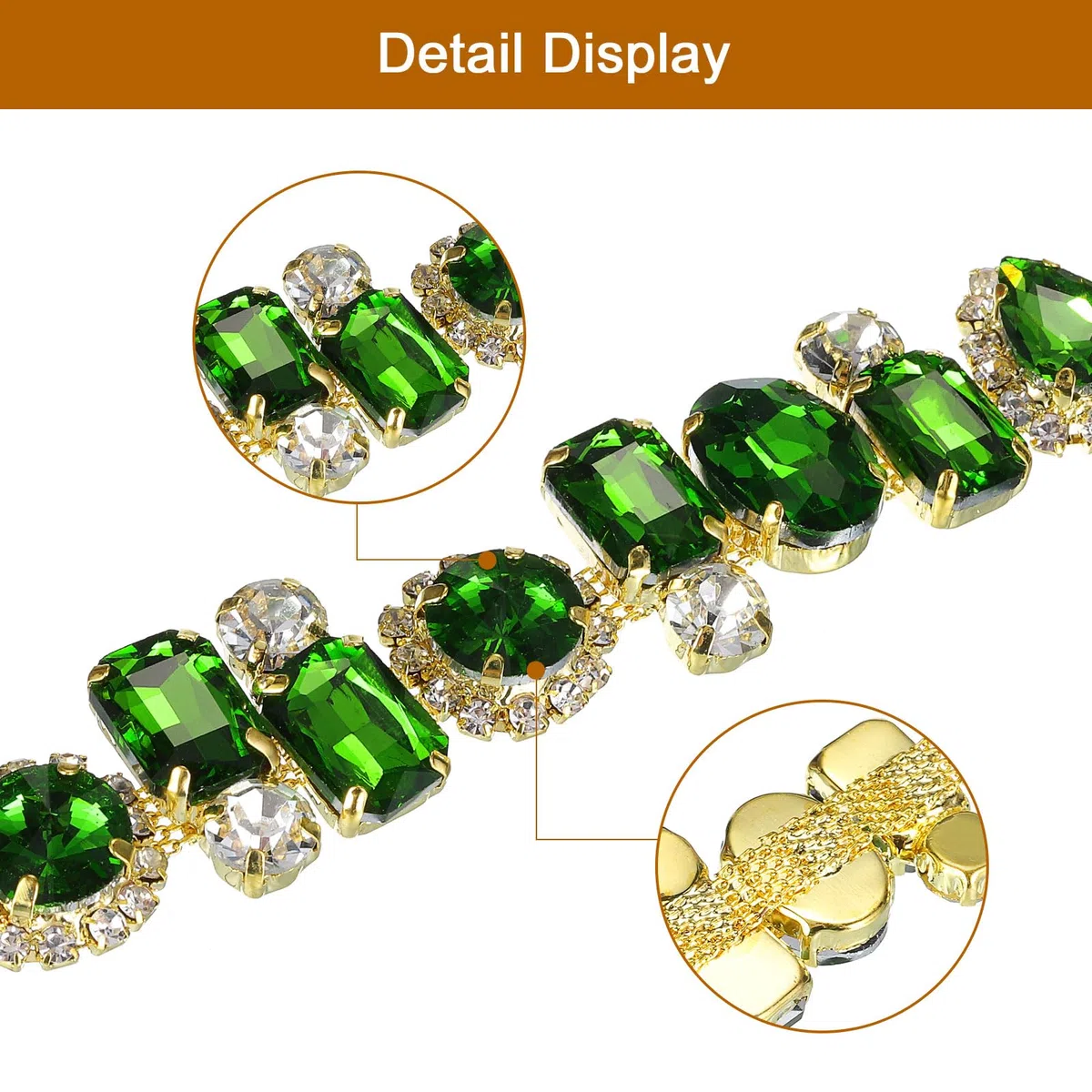 QUARKZMAN Catena di Artigli con Strass, 1 Iarde Larghezza 2,2cm Catena di Cristallo con Diamanti a Fiori per Accessori Fai da Te Collane Nastri Tessuti, Oro+Verde