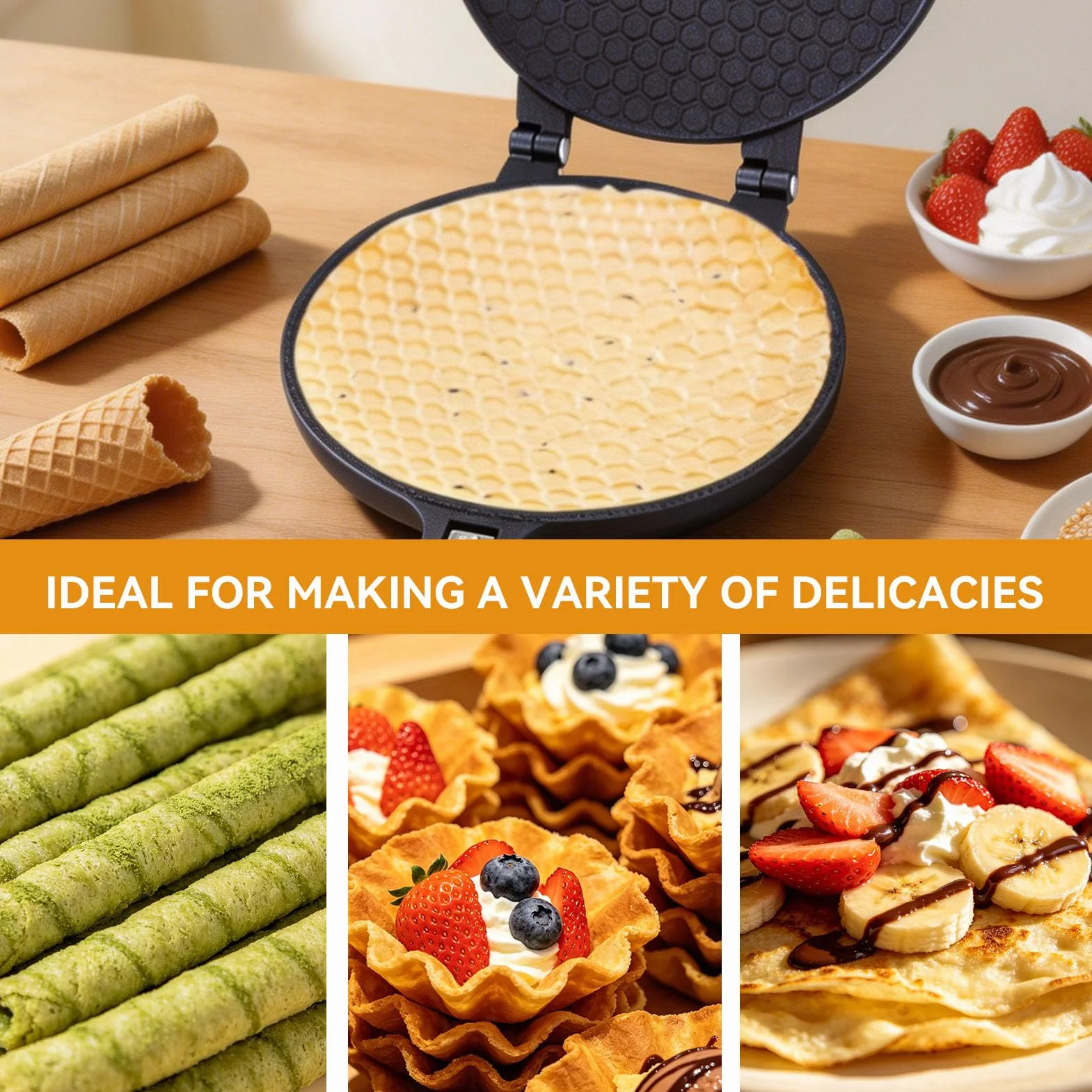 HERCHR Waffle Cone Maker, Macchina per Coni Gelato Piastra, Teglia Antiaderente a Gas per Frittata di Coni Gelato alla Crepe Pizzelle, Diametro 6,7 Pollici, Cono Gelato Waffel Piastra Pan