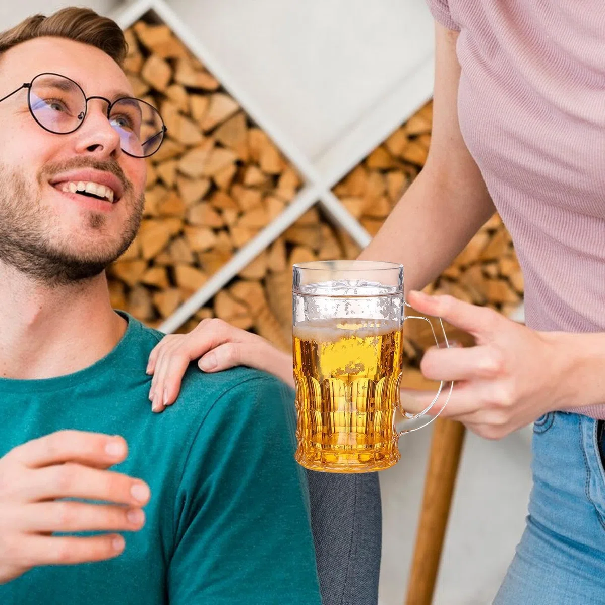Bicchiere da birra – 450 ml, doppio boccale di birra finto, boccale originale per Oktoberfest, portabicchieri umoristico, gioielli, decorazione da scrivania, divertente contenitore illusione per casa