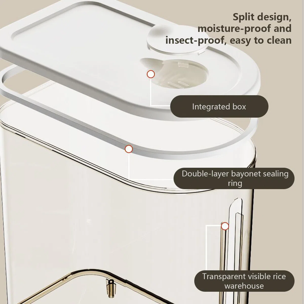 Contenitore ermetico per riso - Secchio di riso 10 kg ermetico, secchio ermetico e impermeabile a prova di perdite, organizer trasparente impilabile per dispensa da cucina e uso in ristorante