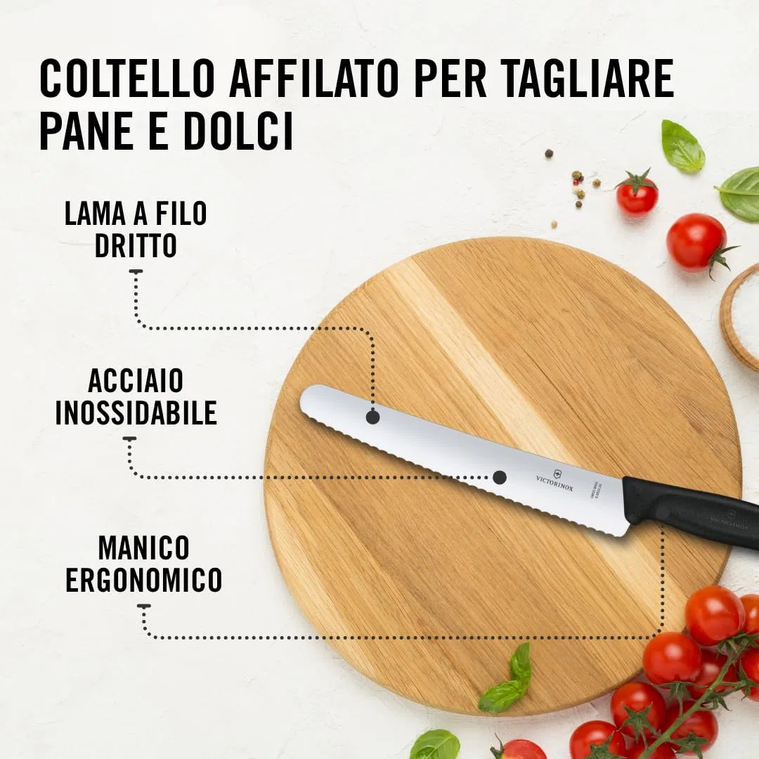 Victorinox Swiss Classic, coltello da pane con lama seghettata e punta stondata, in acciaio inox, nero