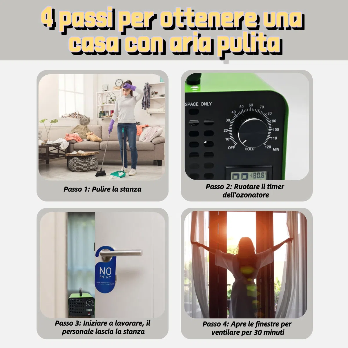 Generatore di Ozono 40000mg/h DawnMeet, Ozonizzatore con Termoigrometro, 300㎡ Ozonizzatore per Casa e Auto per Odori di Animali Domestici Cucina Hotel Uffici Garage Agricola Timer da 120 Min Verde