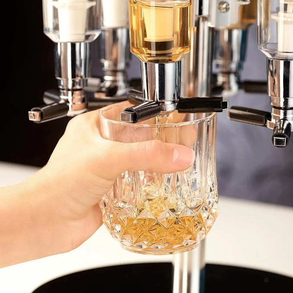 Bakaji Portabottiglie Spillatore Dosatore da Tavolo Tavola Birra Bevande Alcolici 4 Posti, telaio in Alluminio, base tonda, Bar Butler 4 Shot Dispenser