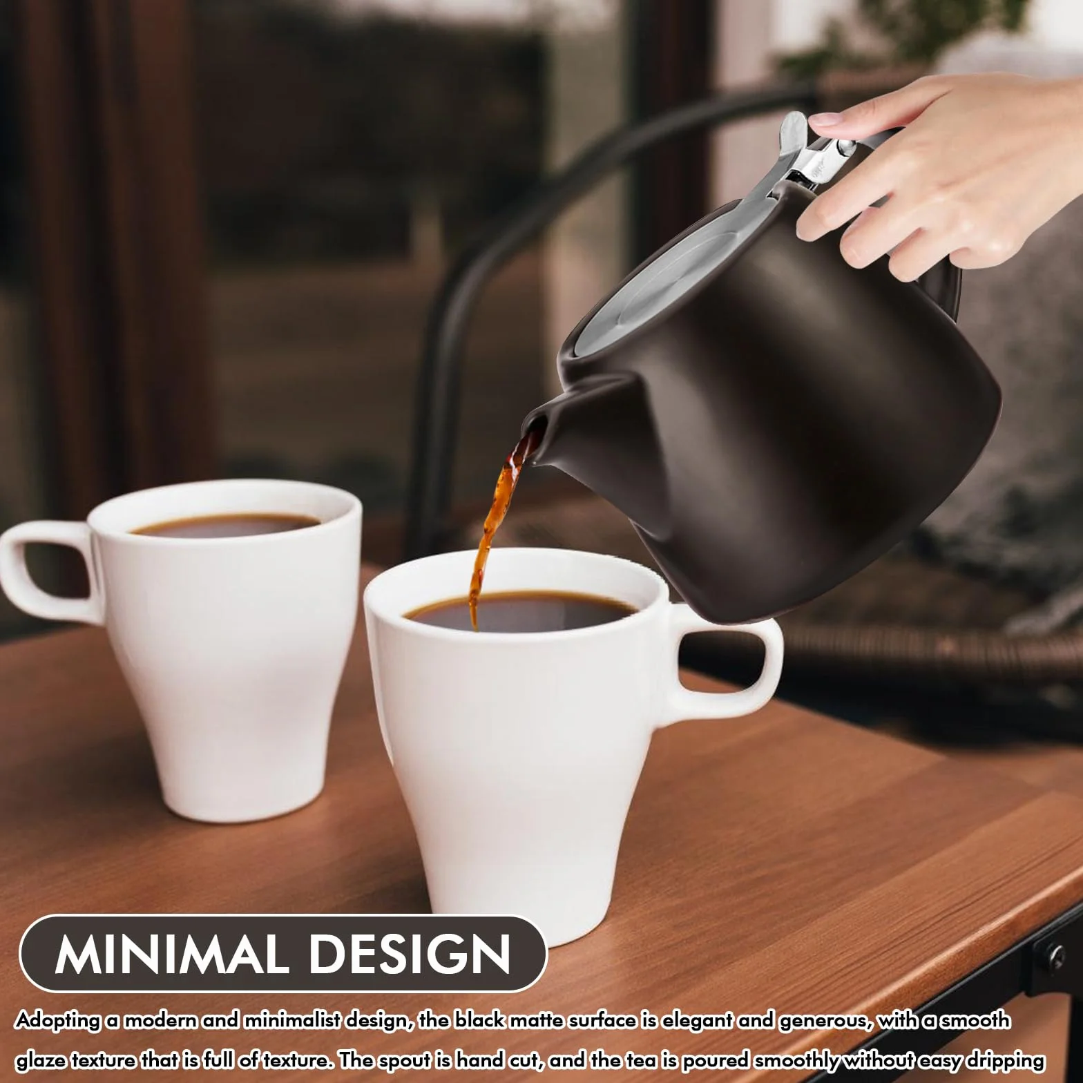 Teiera in porcellana: caffettiera in ceramica nera con infusore, 500 ml Teiera in ceramica con coperchio in acciaio inox, bollitore per caffè, stoviglie in porcellana, teiera da tè