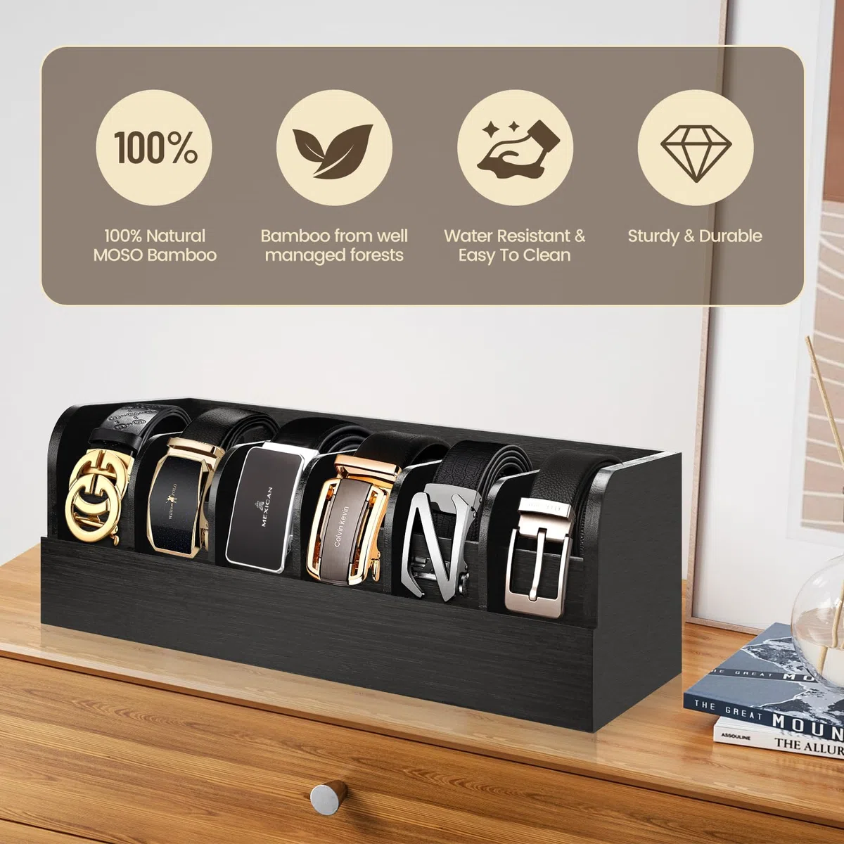 Organizer per Cintura con 6 Scomparti - Espositore per Cinture da Uomo per Armadio e Cassetto