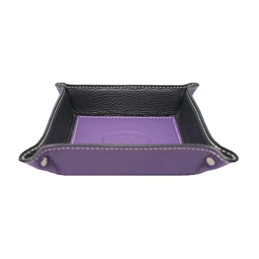 Vassoio Svuotatasche in Vera Pelle Quadrato, Centrotavola Portaoggetti Svuota Tasche in Pelle, Moderno Vassoio Portachiavi Ingresso, Svuotatasche Design Moderno Made in Italy (Viola)