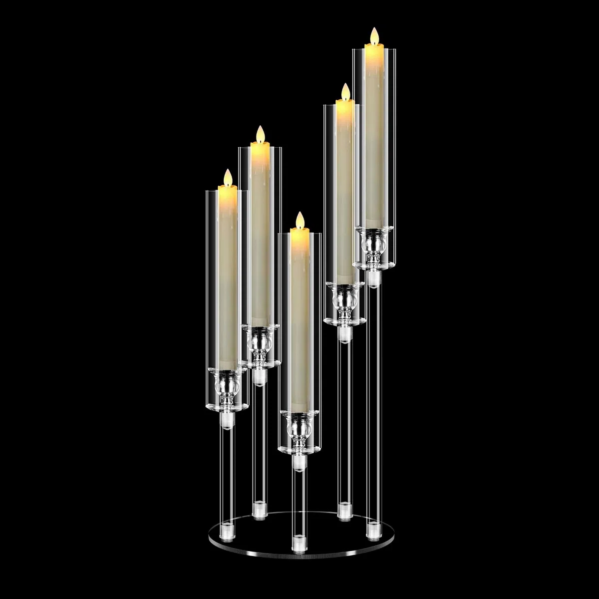 Candelabro Singolo in Acrilico 5 Bracci, Portacandele Alto 58 cm, Centrotavola per Matrimonio e Natale, Decorazione per Tavolo Camino o Festa, per Candele LED 2 cm