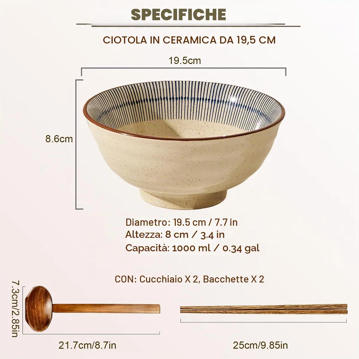 SDFVSDF Ciotola per Ramen in Ceramica, Ciotole per Ramen retrò Regalo Creativo con Bacchette e cucchiai, per microonde, per Macedonia, Verdure, Pasta - 1100 ml (2)