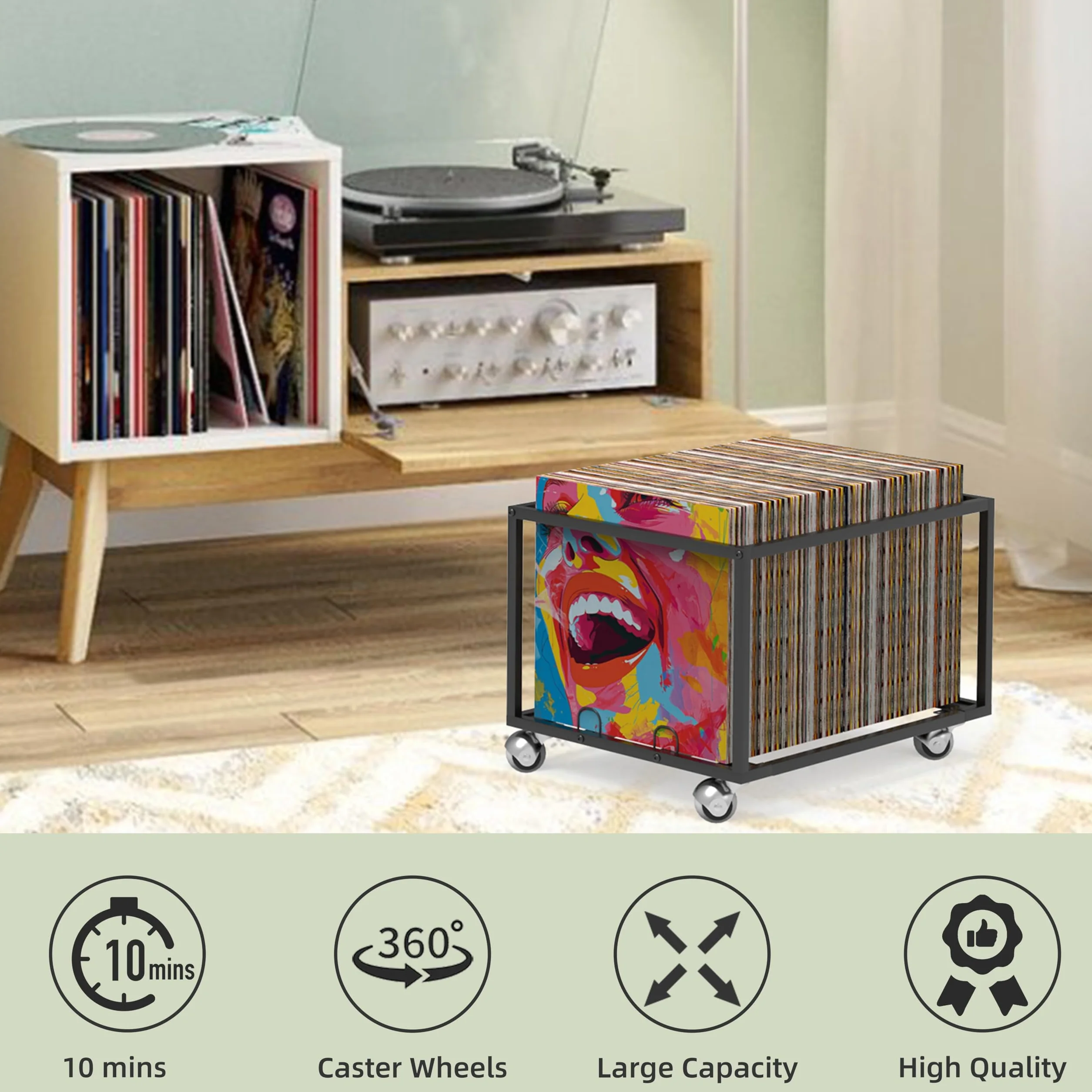 Sturdy Metal Vinile Organizzatore su Ruote - Holds 100 Album - Stile Organizzatore per la Tua Raccolta