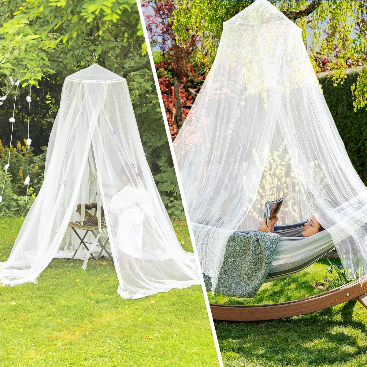 Zanzariera – Grande zanzariera (oltre 12 metri) con maglie particolarmente sottili per letto matrimoniale, letto familiare o esterno – con accessori da viaggio