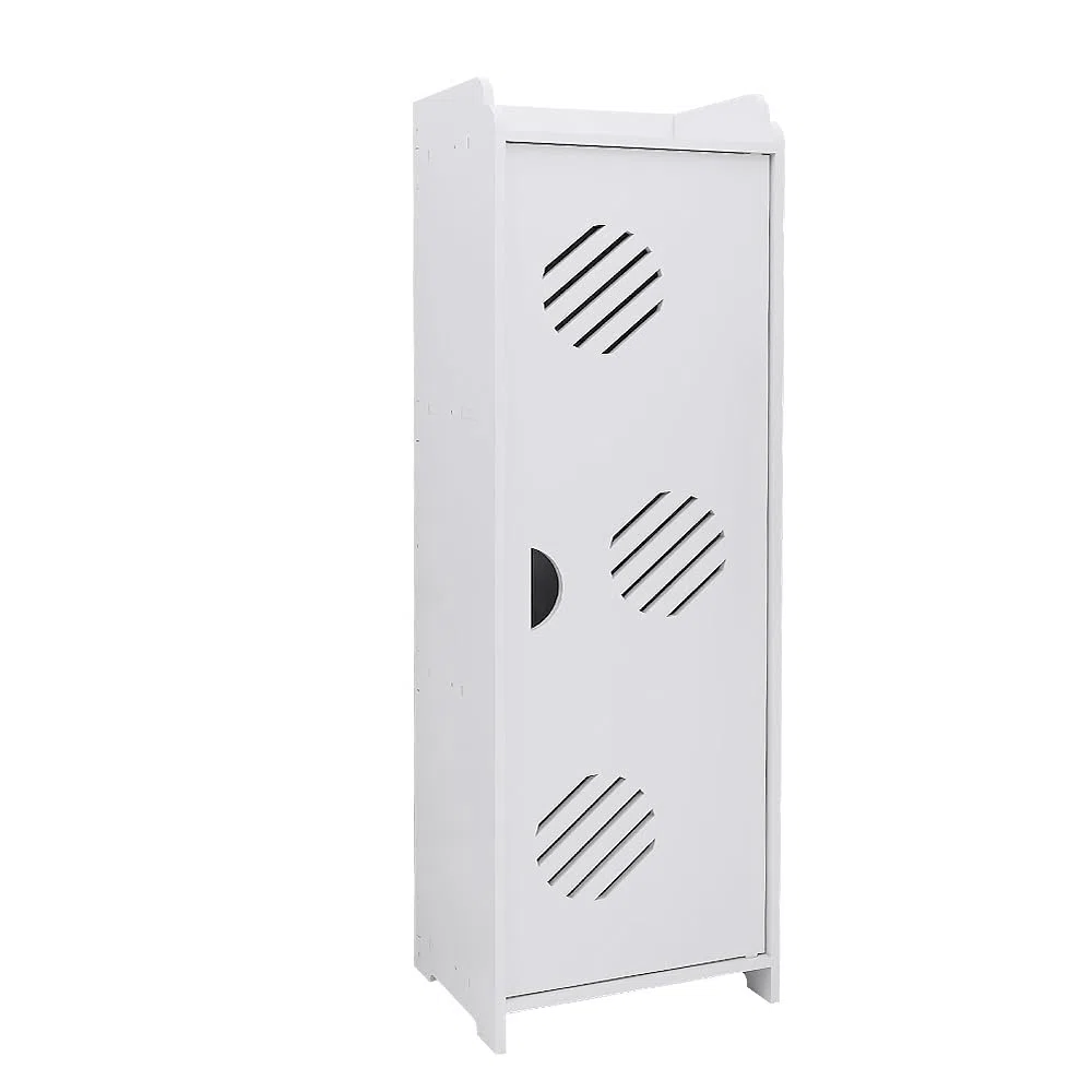 HUOLE Mobile Bagno Verticale Porta Oggetti da Bagno Slim Salvaspazio con Apertura, armadietto con ante e ripiani, Armadietto Porta Carta Igienica, Detergenti e Accessori,(B) 75 x 20 x 24 cm - Blanc