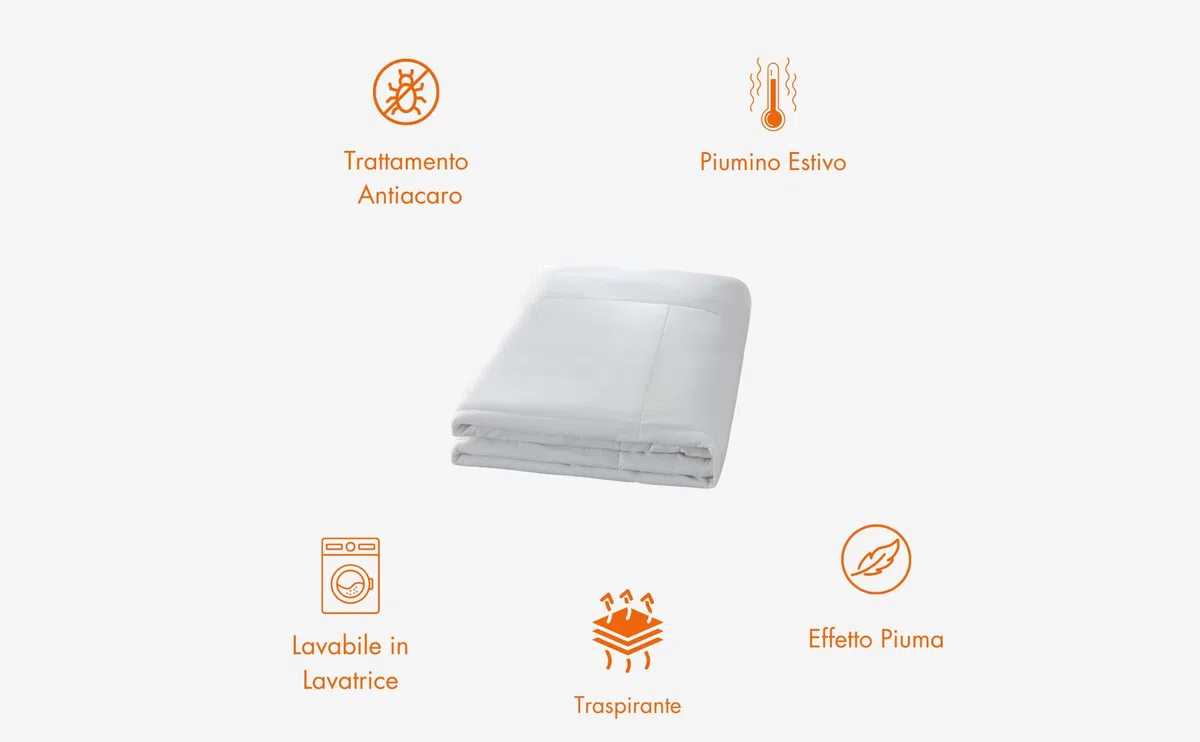 NORA HOME Piumone Matrimoniale Estivo 125 gr/m² Bianco. Piumino Leggero 240x220 Primavera. Antiacaro. Antibatterico. 100% Imbottitura in Fibra Cava 3D - FRESH