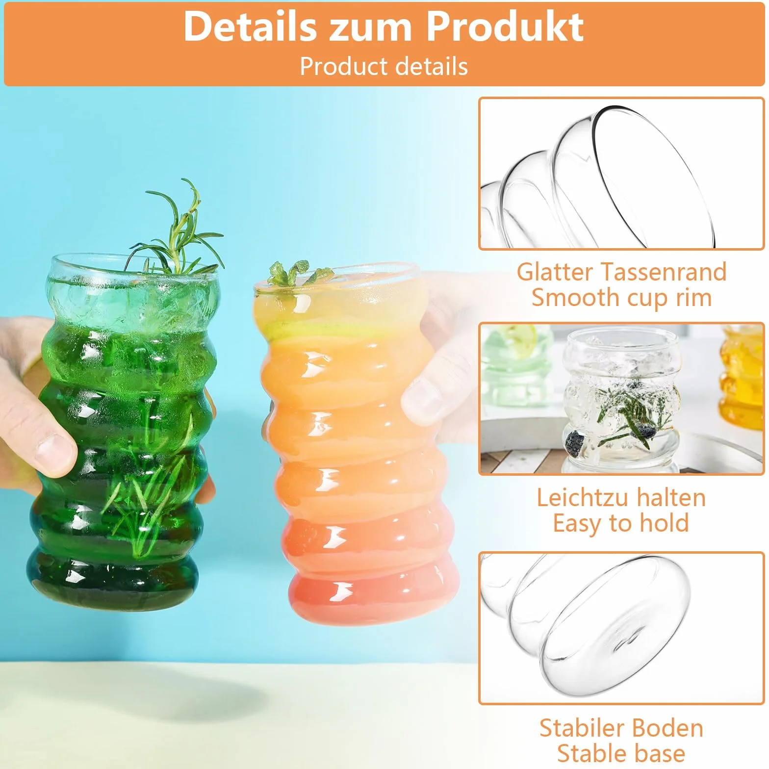 6 bicchieri a bolle da 450 ml, bicchieri da caffè con cannucce di vetro, bicchieri da caffè con pennello, bicchieri da caffè, bicchieri da caffè, bicchieri da acqua e bevande