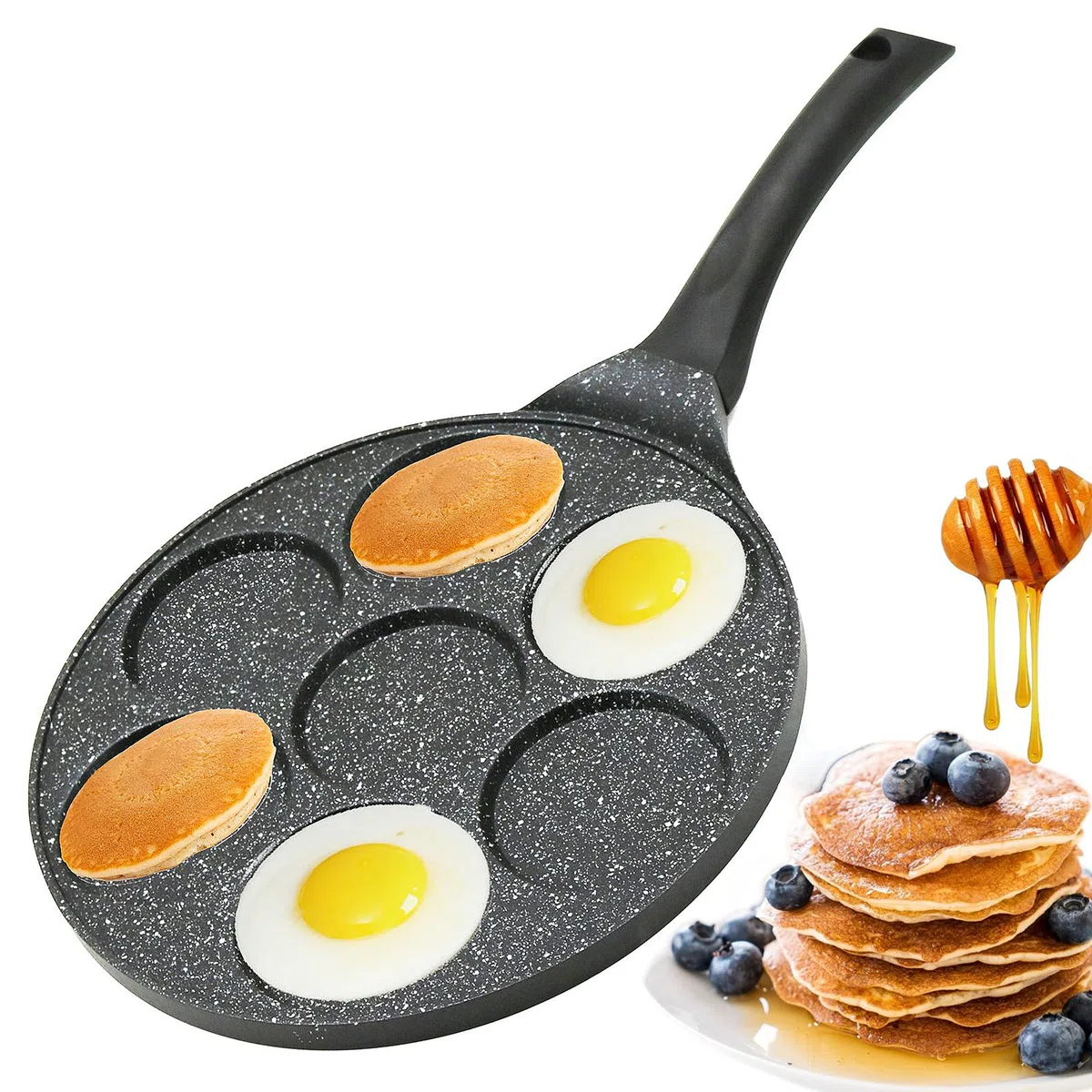 Amalindo Padella per pancake, Ø 26 cm, per 7 uova, padella per pancake, rivestimento antiaderente | padella per pancake a induzione | padella per uova, padella per occhi per pancake, uova fritte