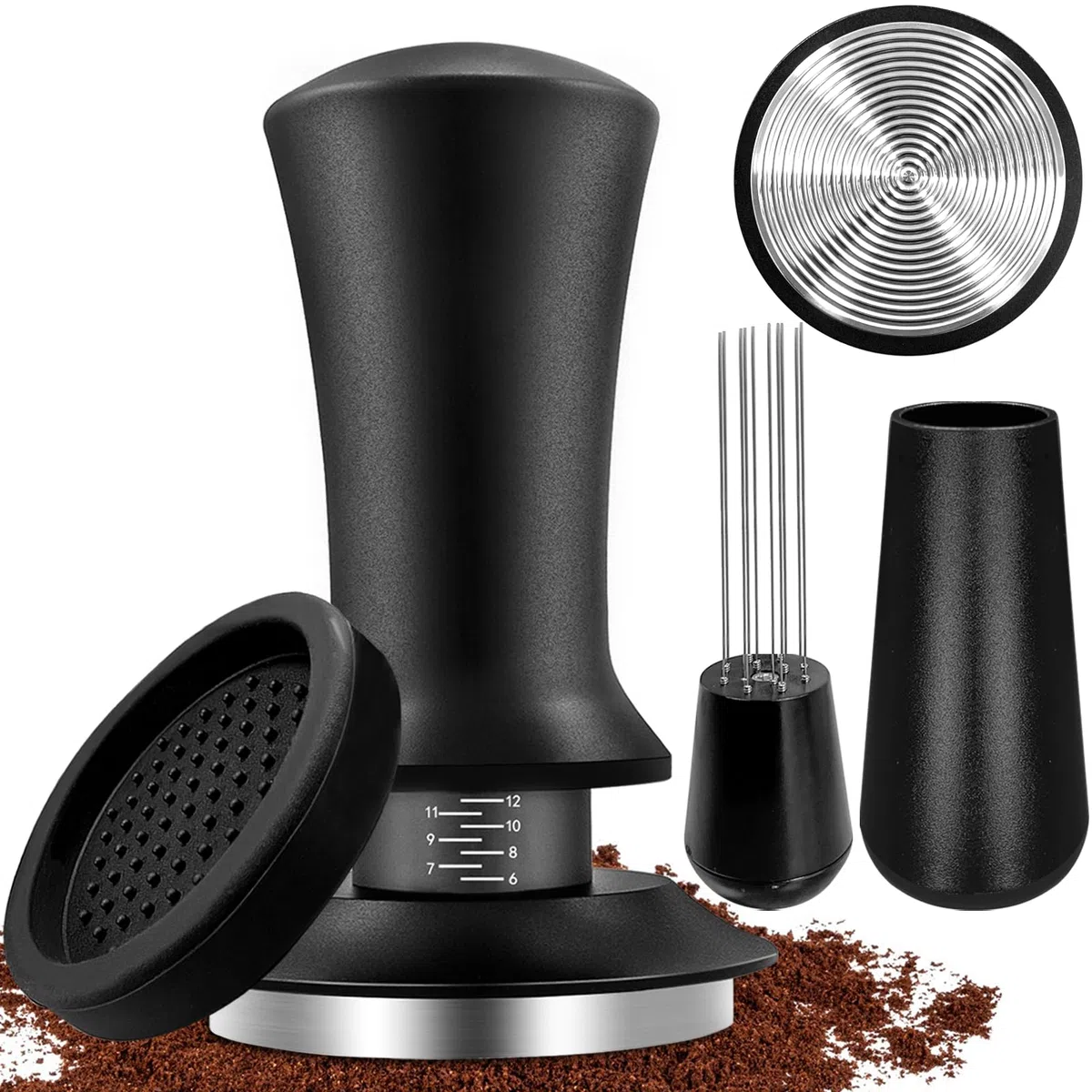 Tamper per caffè da 51 mm, con regolatore di pressione, set di tamper incluso strumento per tamper, in acciaio inox 304, con regolazione della scala