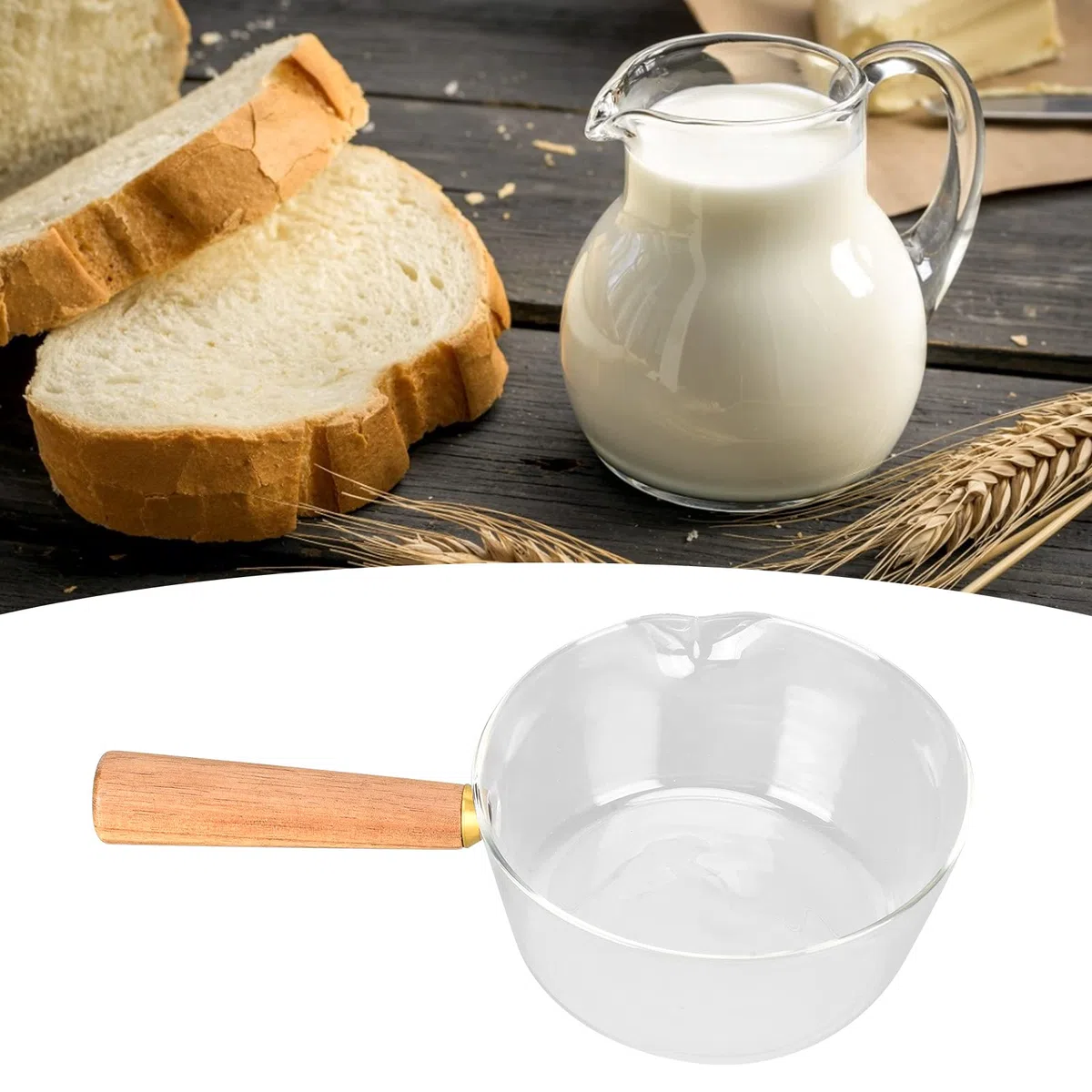 pentola per il latte con manico in legno, fornello da cucina con scaldaburro MINI adatto per pentolino induzione noodles per insalata di latte caldo(600ML)